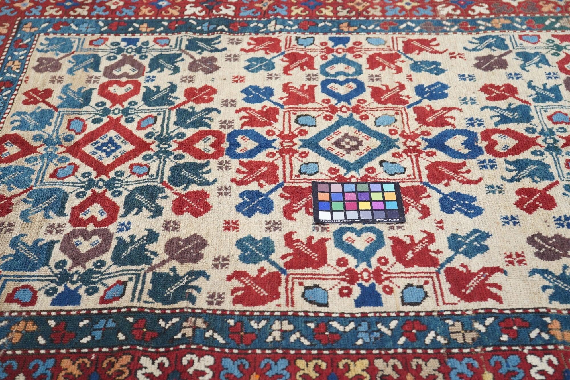 Antique Kazak Rug 4'4'' x 7'7'' For Sale 2
