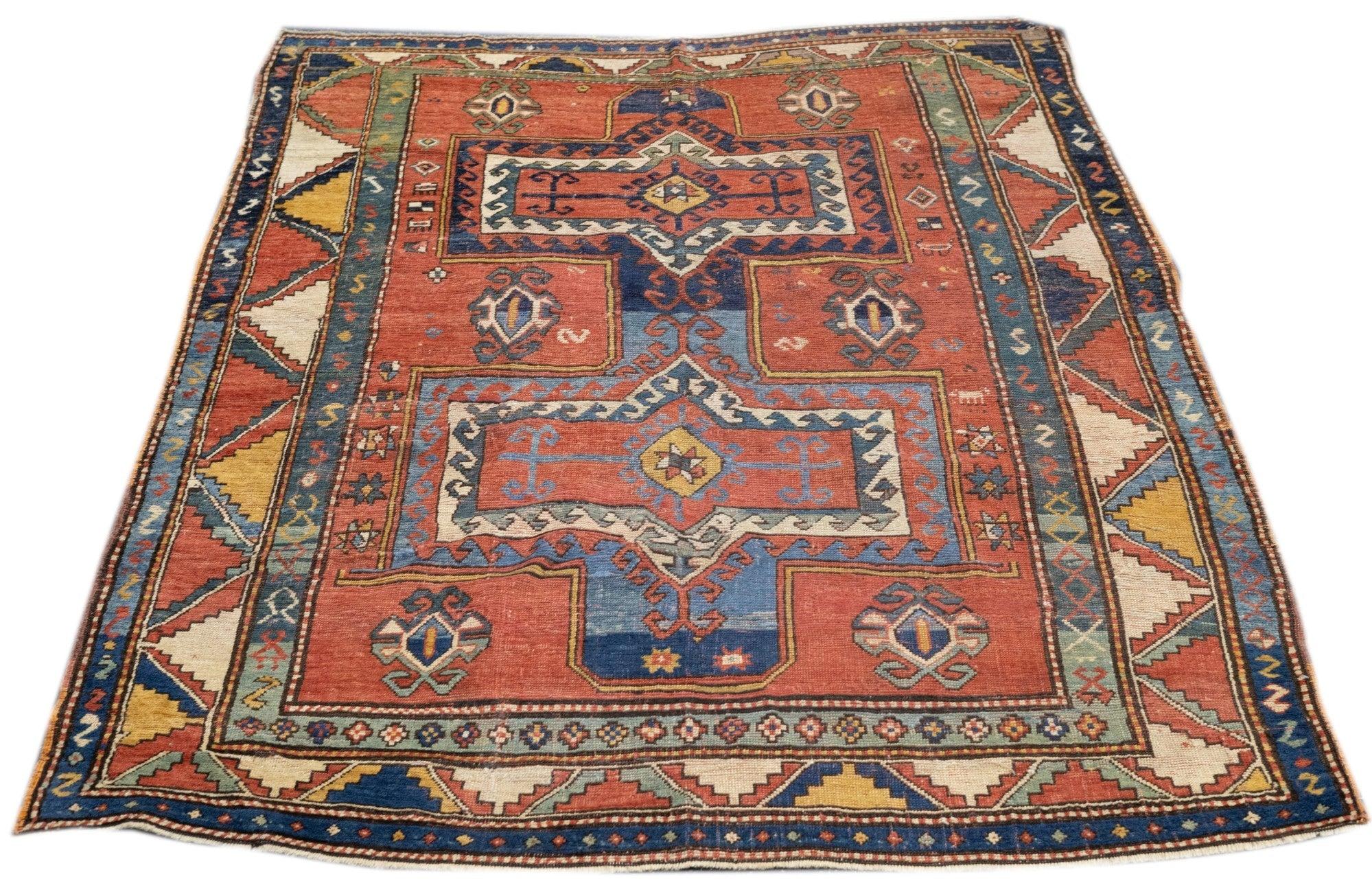 19th Century Antique Kazak Rug 5'3'' x 7'2'' For Sale