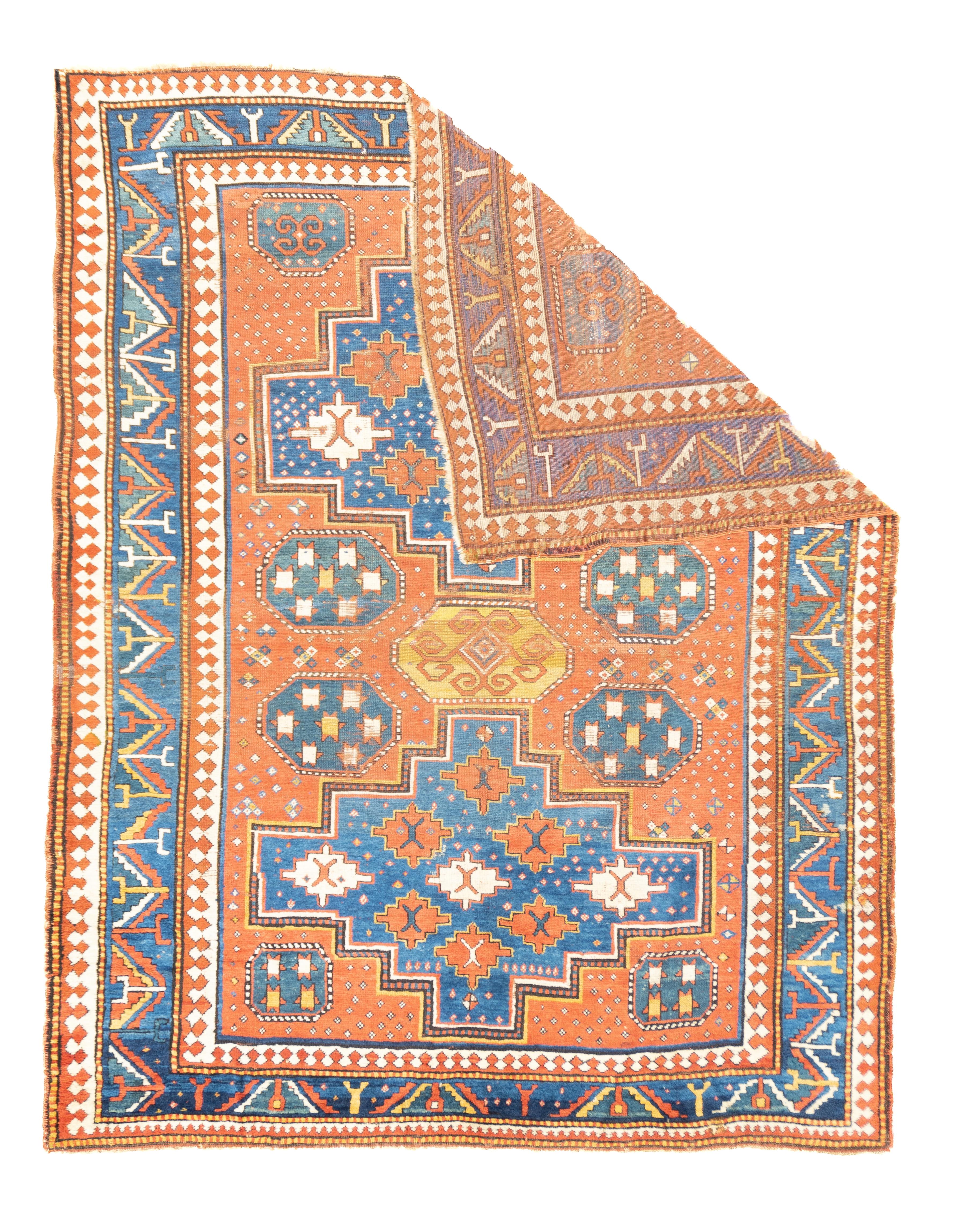 Antique Kazak Rug 5'8'' x 7'9''. A variant on the 
