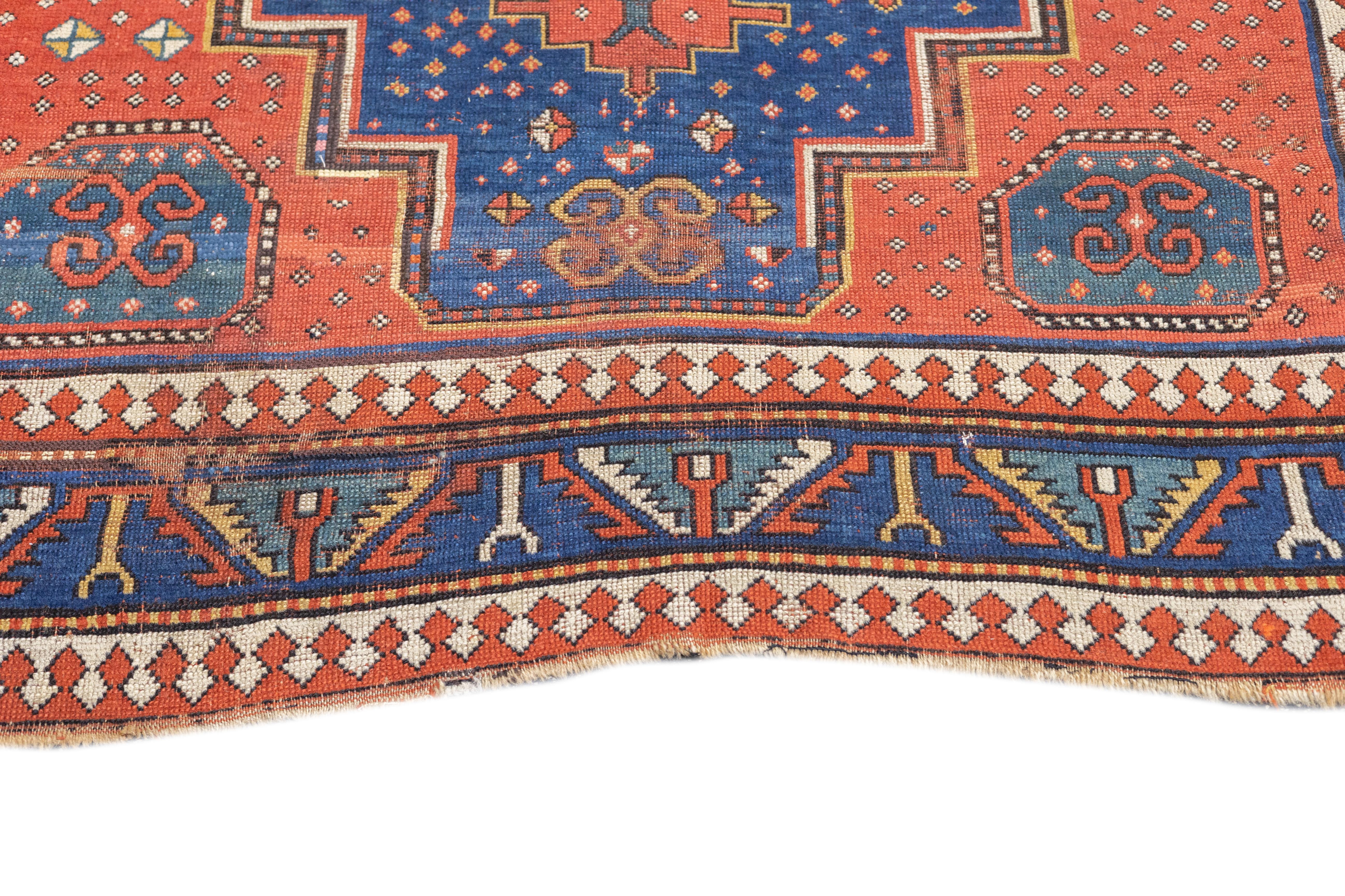 Hand-Knotted Antique Kazak Rug 5'8'' x 7'9'' For Sale