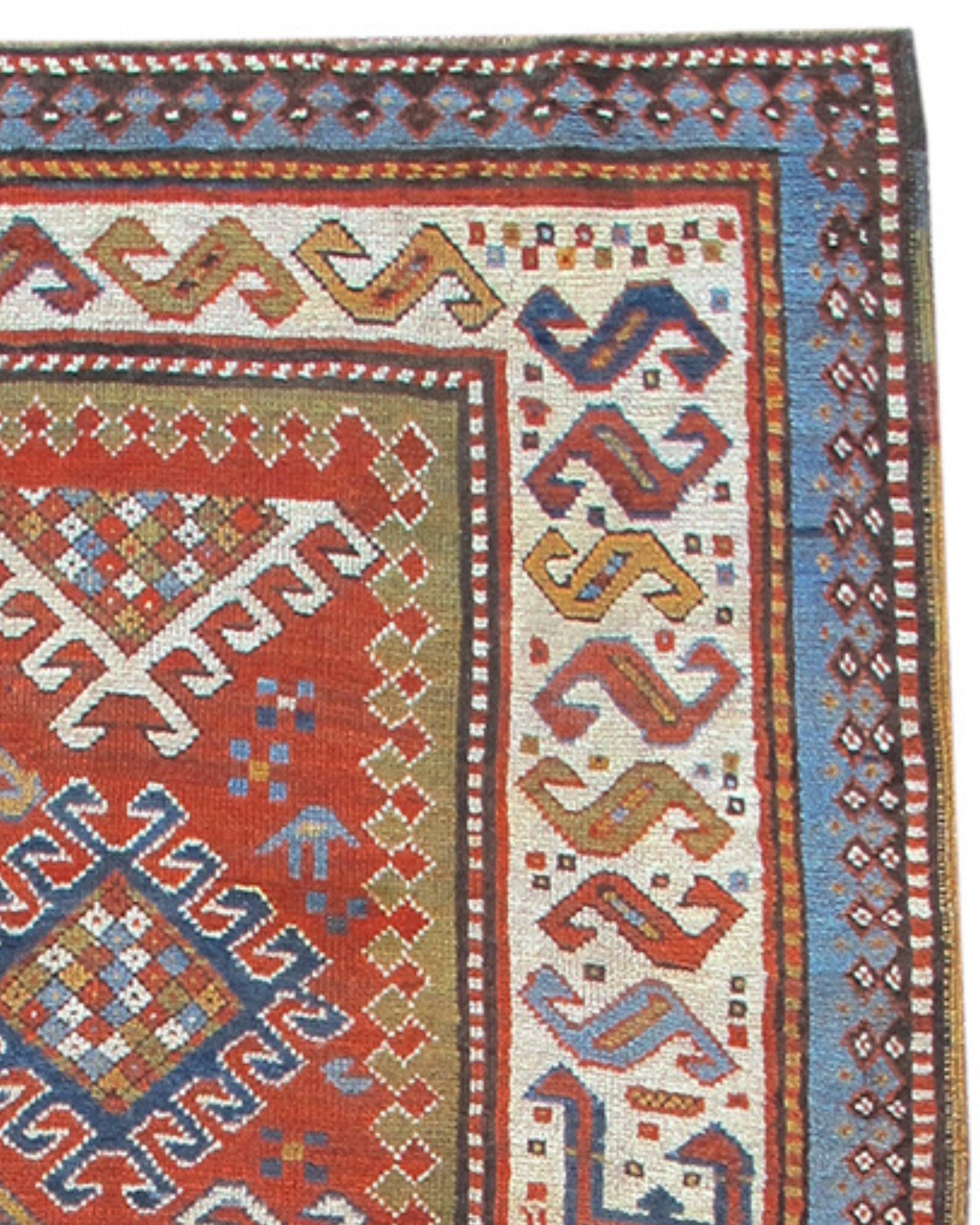 Hand-Knotted Antique Kazak Rug, Early 19th Century For Sale