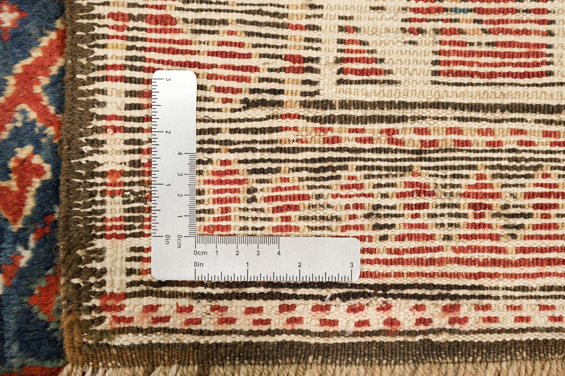 Tapis Kazak ancien, noué à la main, 7.4 × 4.2 ft - Rouge, bleu et ivoire en vente 2