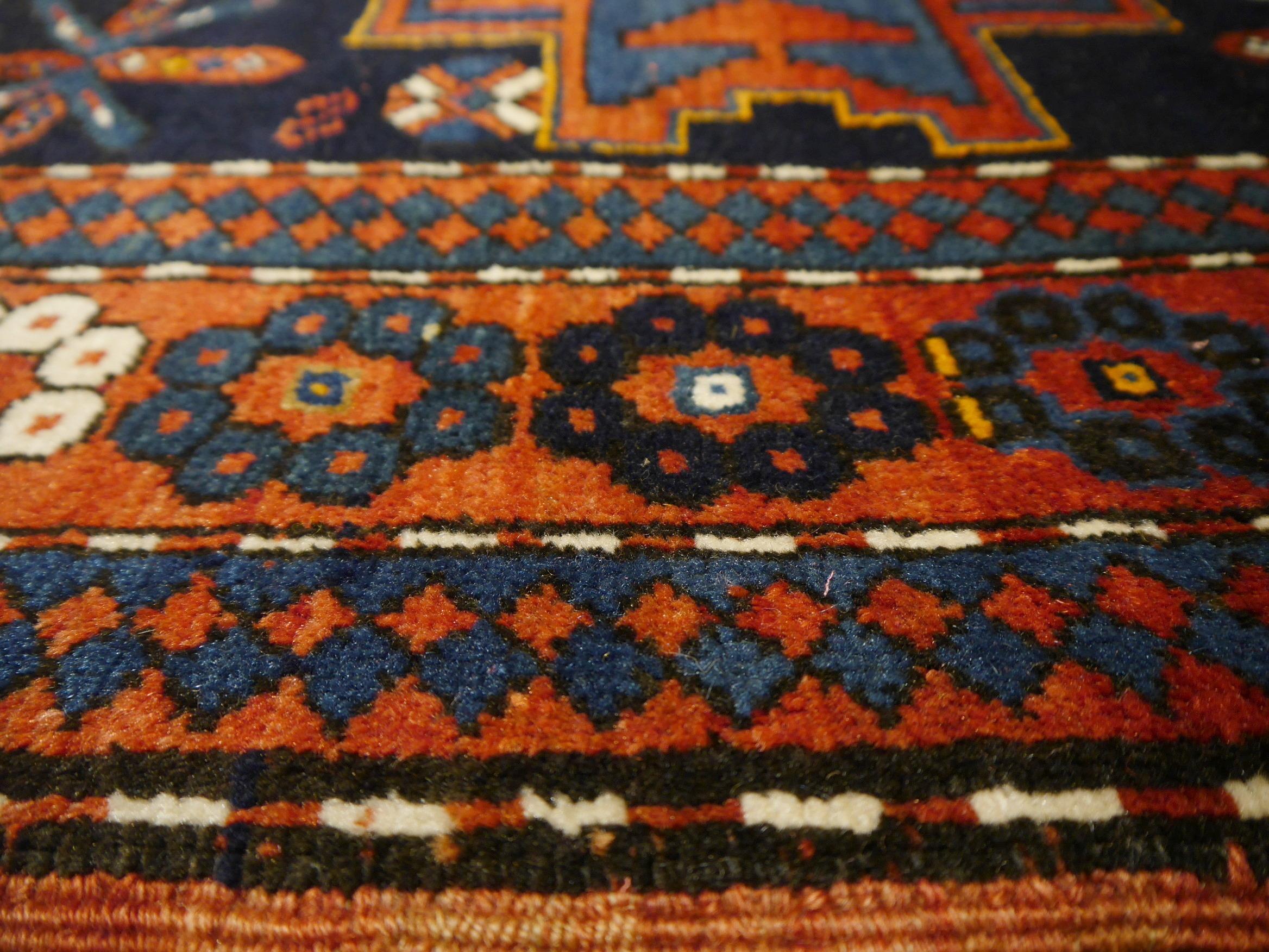 Azerbaijani Antique Kazak Rug Hand Knotted in Azerbaijan with Vegetable Dyes 