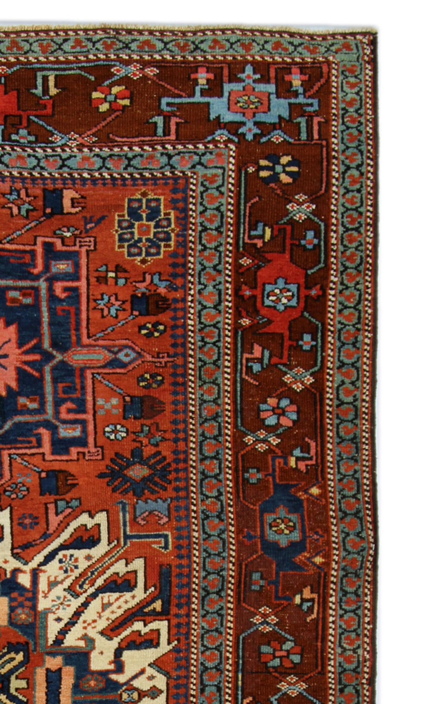 Turkish Antique Kazak Rug Handwoven Carpet Rust Geometric Tribal Rug For Sale