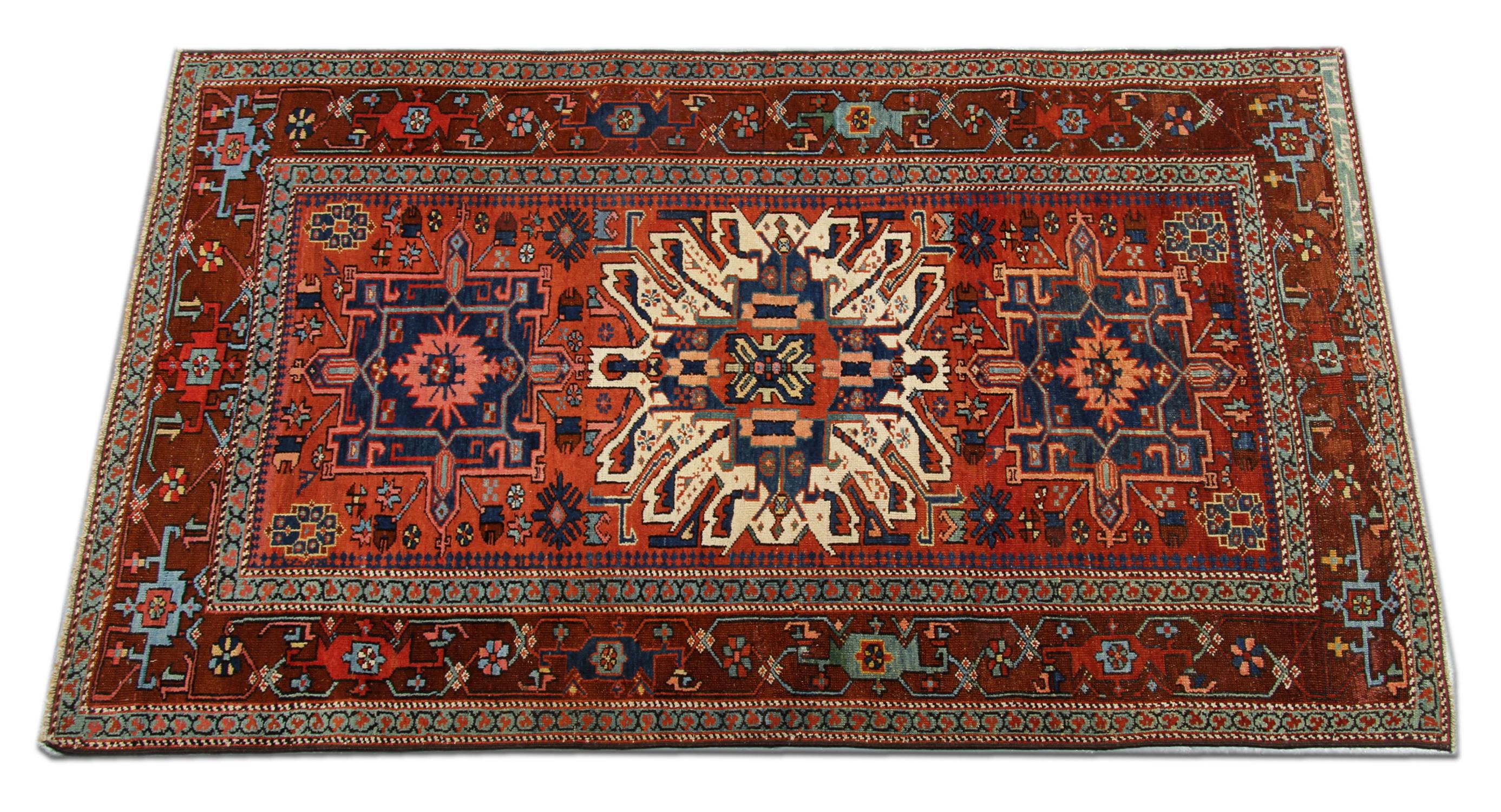 Antique Kazak Rug Handwoven Carpet Rust Geometric Tribal Rug In Excellent Condition For Sale In Hampshire, GB