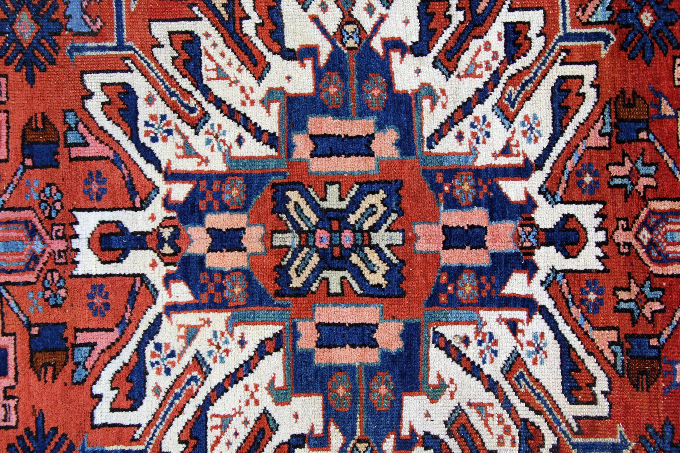Early 20th Century Antique Kazak Rug Handwoven Carpet Rust Geometric Tribal Rug For Sale