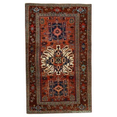 Tapis Kazak ancien tissé à la main Tapis tribal géométrique rouille