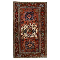 Tapis Kazak ancien tissé à la main Tapis tribal géométrique rouille