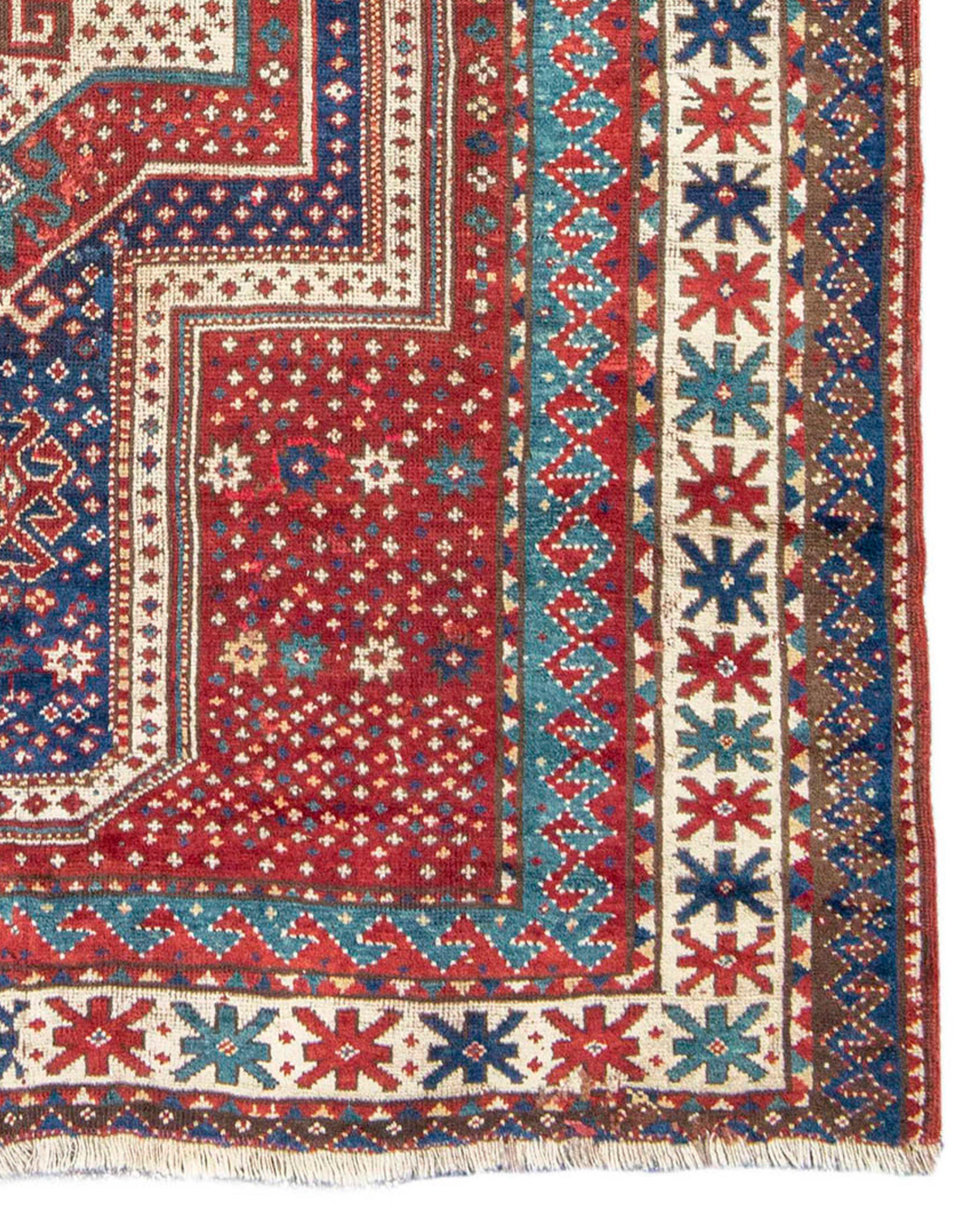 Wool Antique Kazak Rug, Late 19th Century For Sale