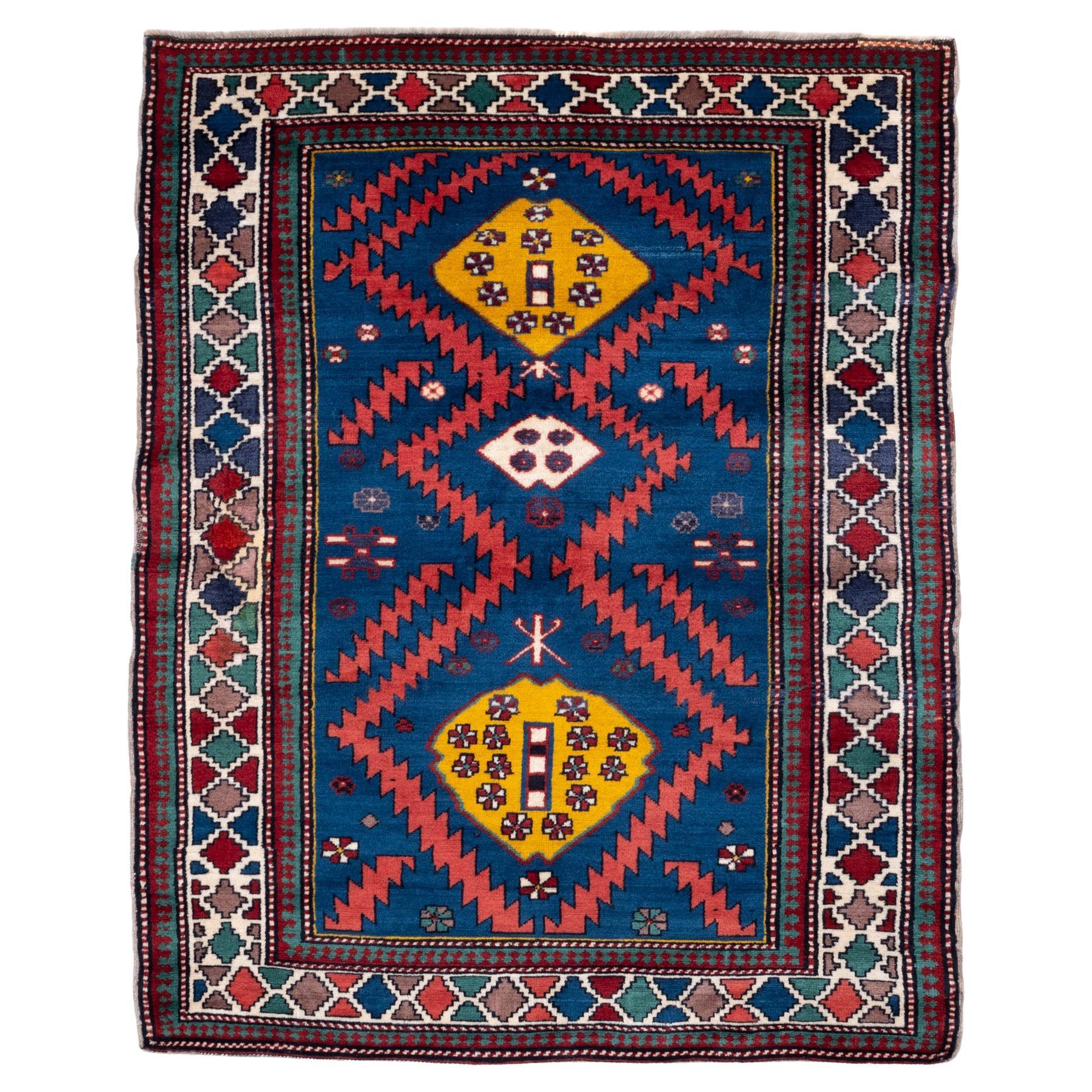 Antique Kazak Rug Old Hand Knotted Caucasian Caucasus Carpet