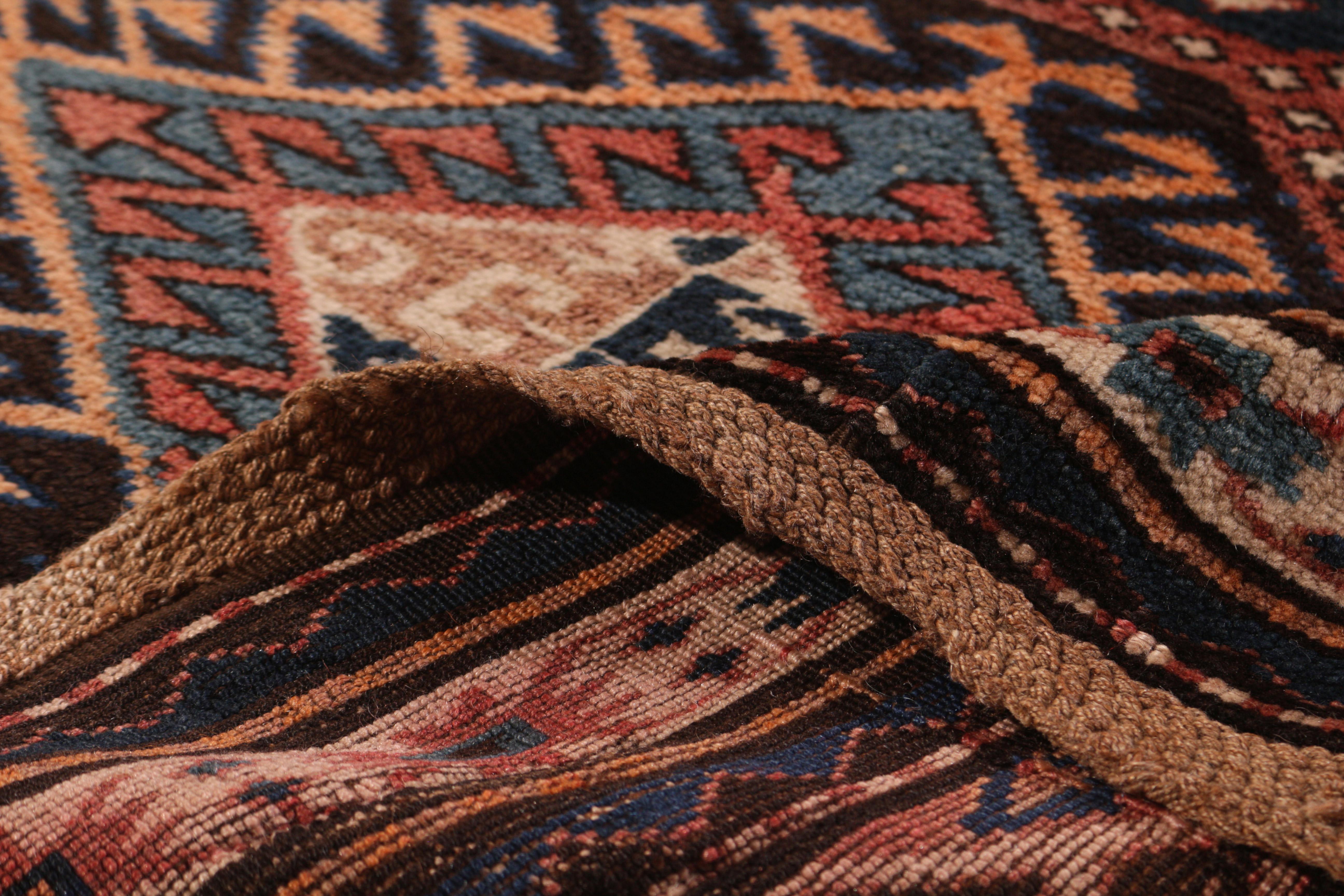 Antique Kazak Rug Pink and Blue Geometric Tribal Pattern In Good Condition For Sale In Long Island City, NY