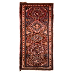 Antique Kazak Rug Pink and Blue Geometric Tribal Pattern