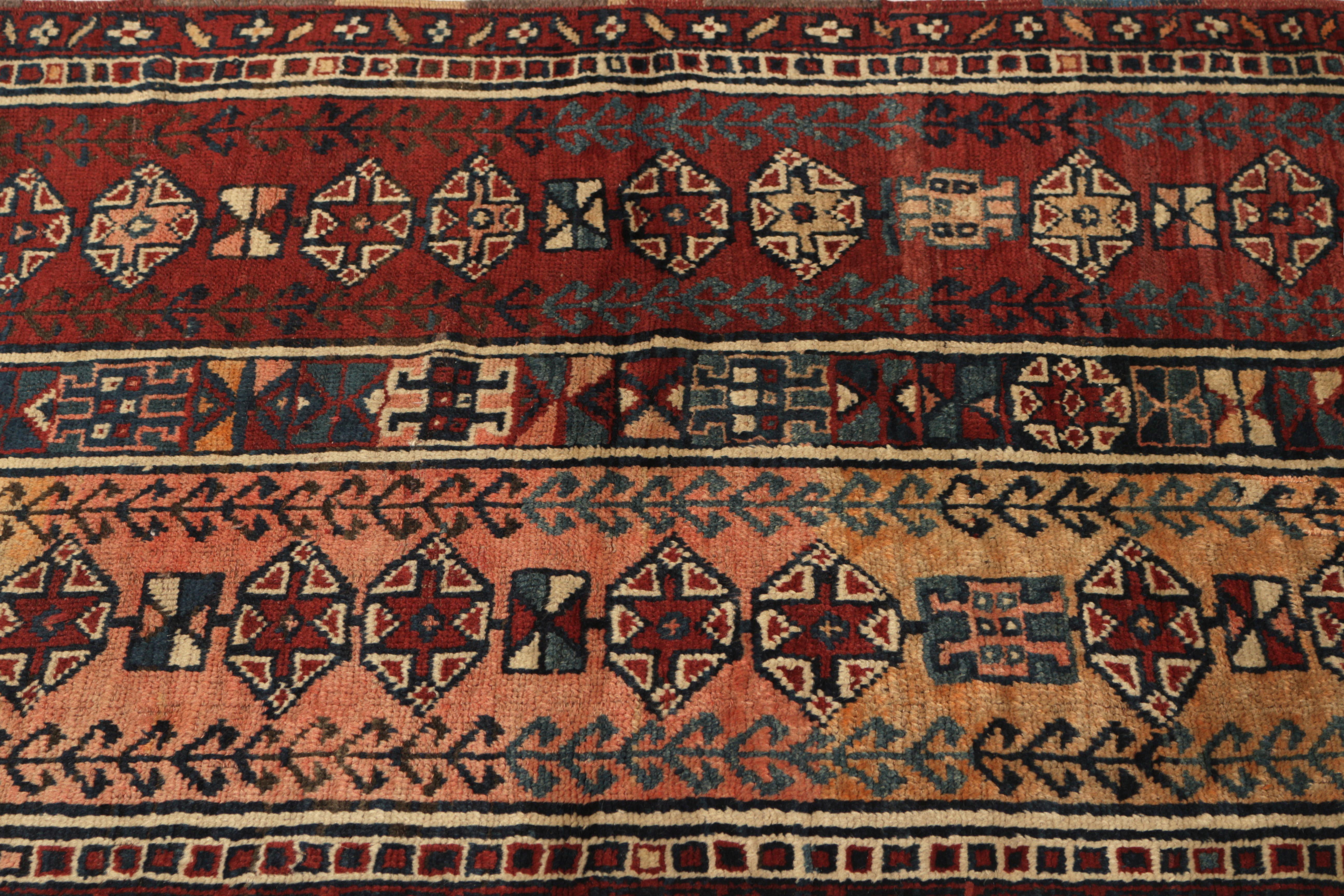 Turkish Antique Kazak Rug Red and Blue Tribal Pattern by Rug & Kilim For Sale