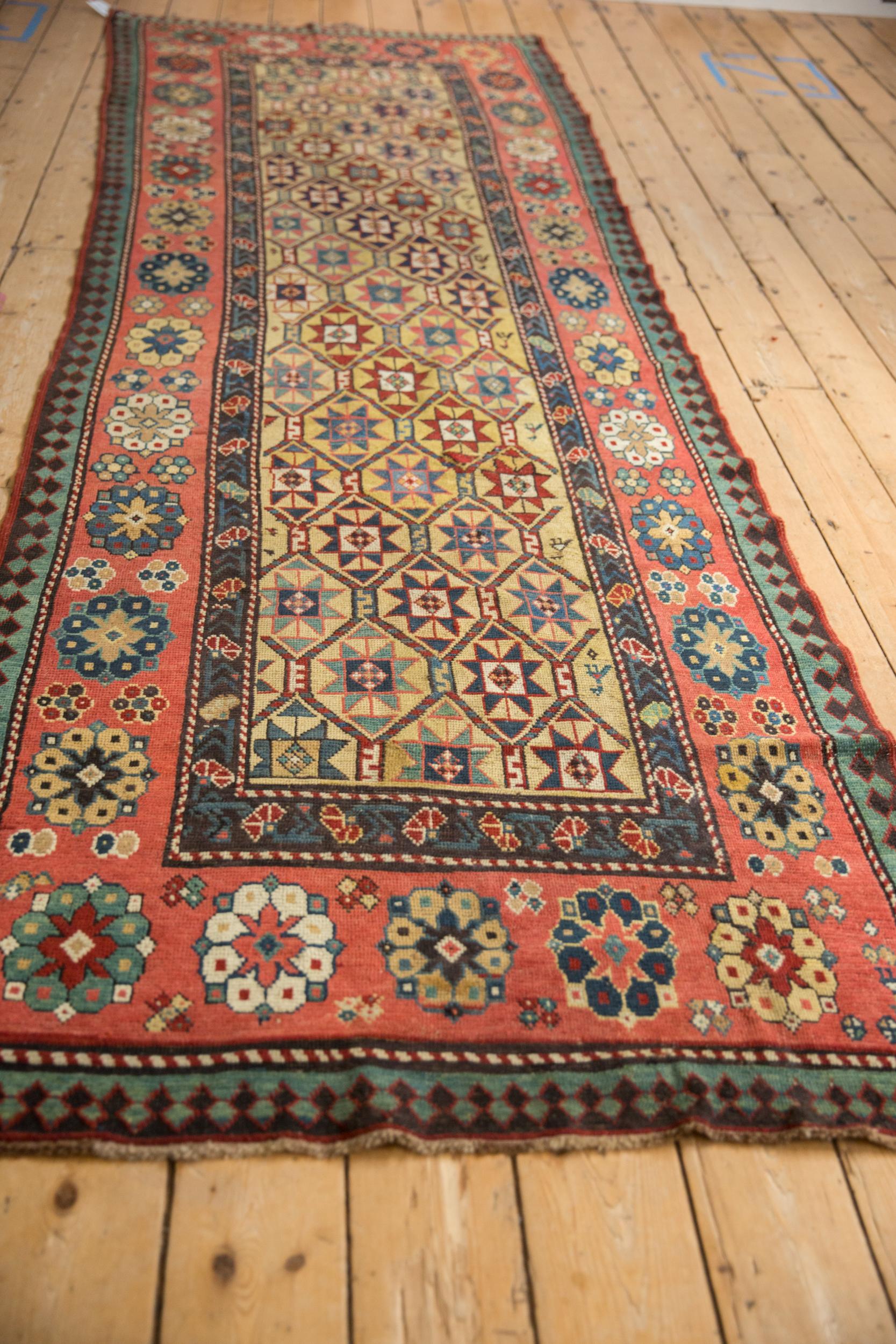 Hand-Knotted Antique Kazak Rug Runner For Sale