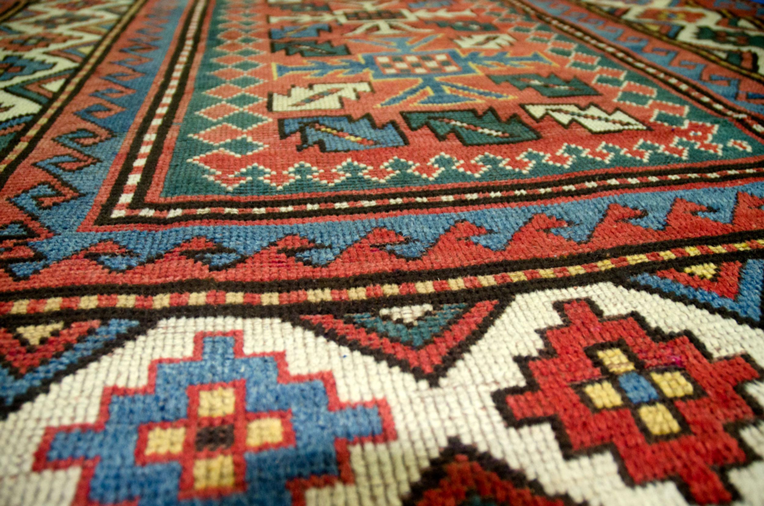 Hand-Woven Antique Kazak Rug, South Caucasus, Late 19th Century For Sale