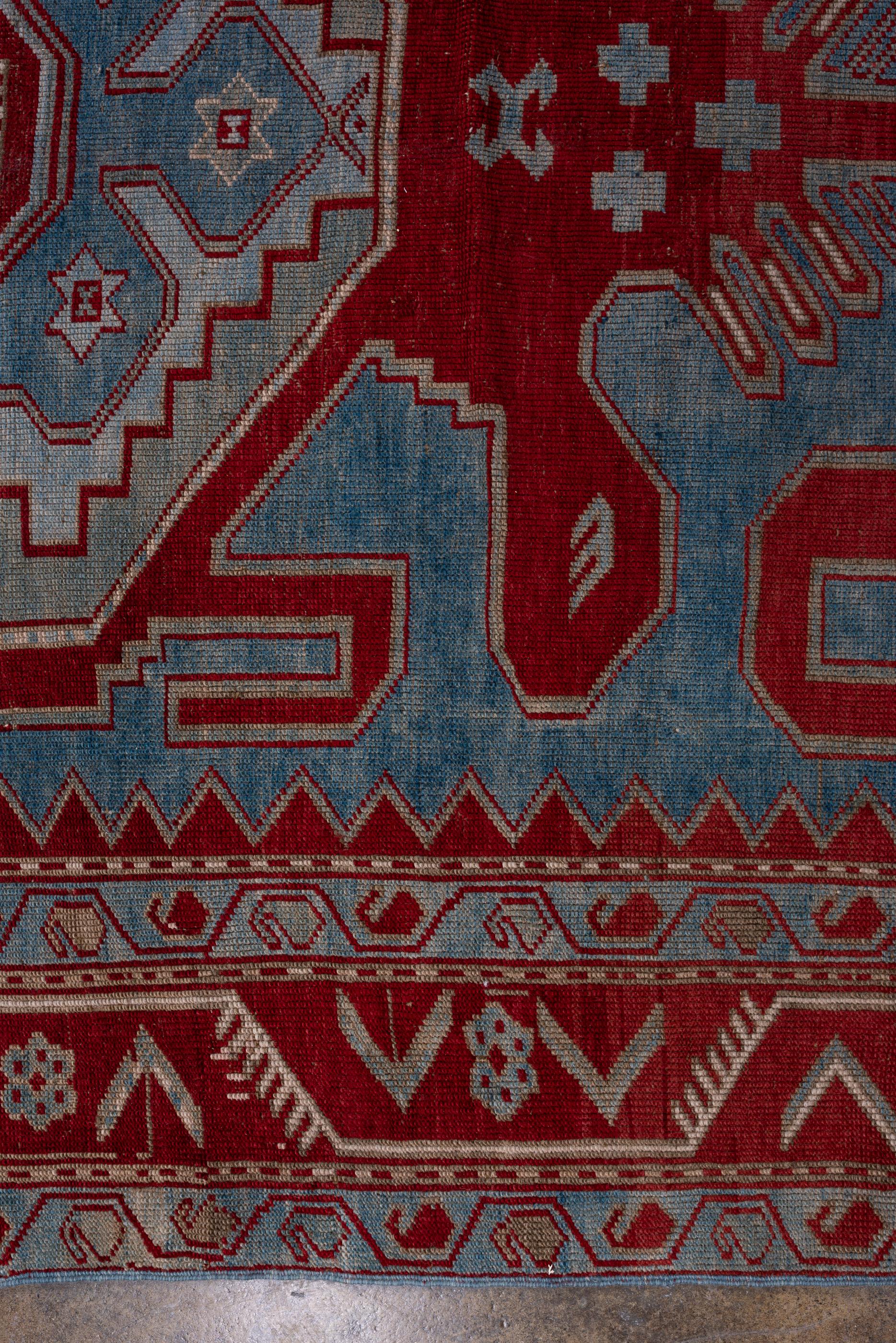 Antique Kazak Rug with Bold Red Border and Blue Field In Good Condition In New York, NY