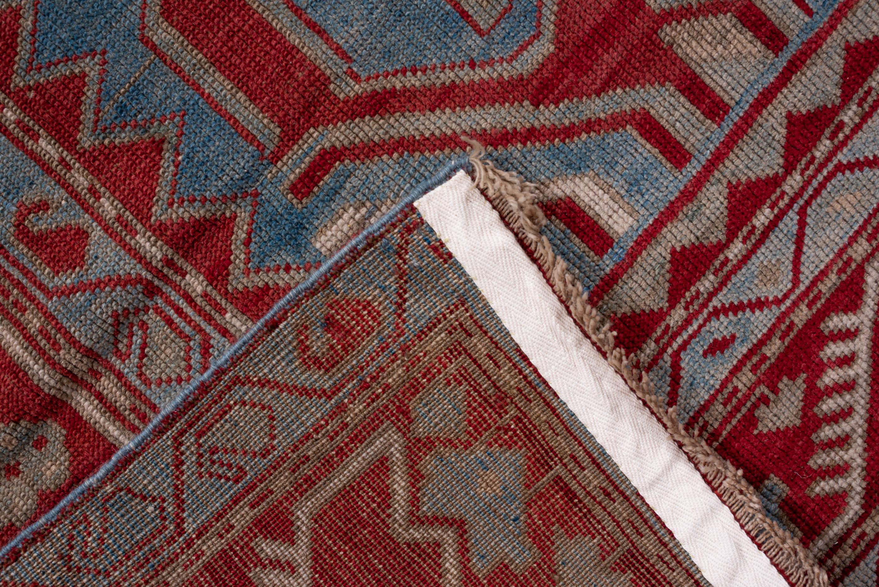 20th Century Antique Kazak Rug with Bold Red Border and Blue Field