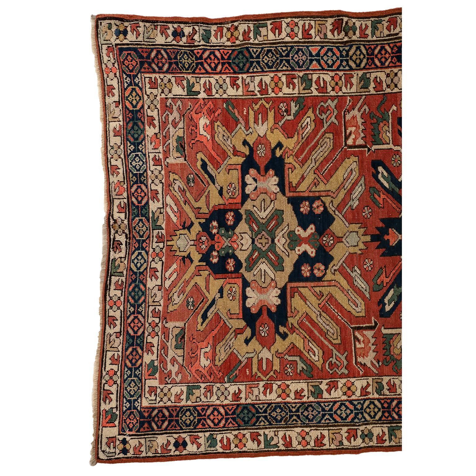 Antique 1880s Persian Kazak Runner Rug In Good Condition In New York, NY