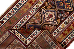 Dark Brown Antique Kazak Wool Runner With Tribal Design