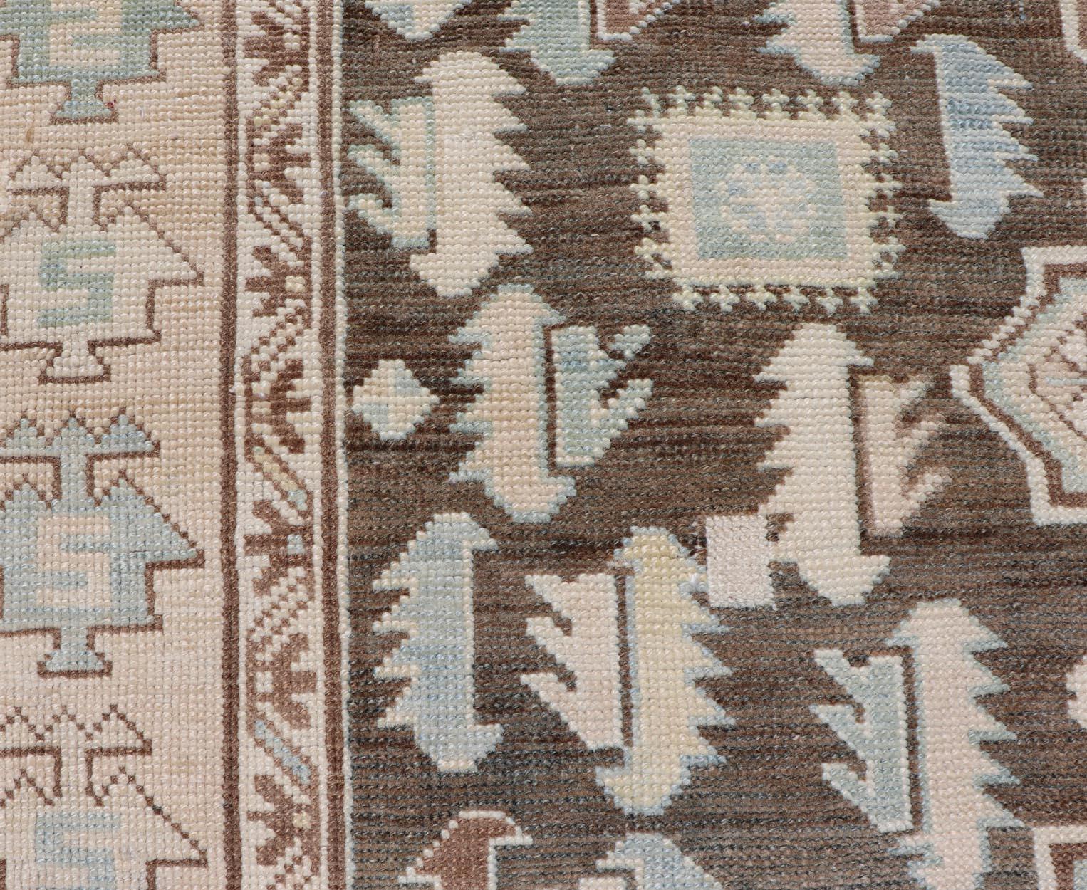 Antique Kazak Runner with Geometric Design and Medallions on a Brown Field 3