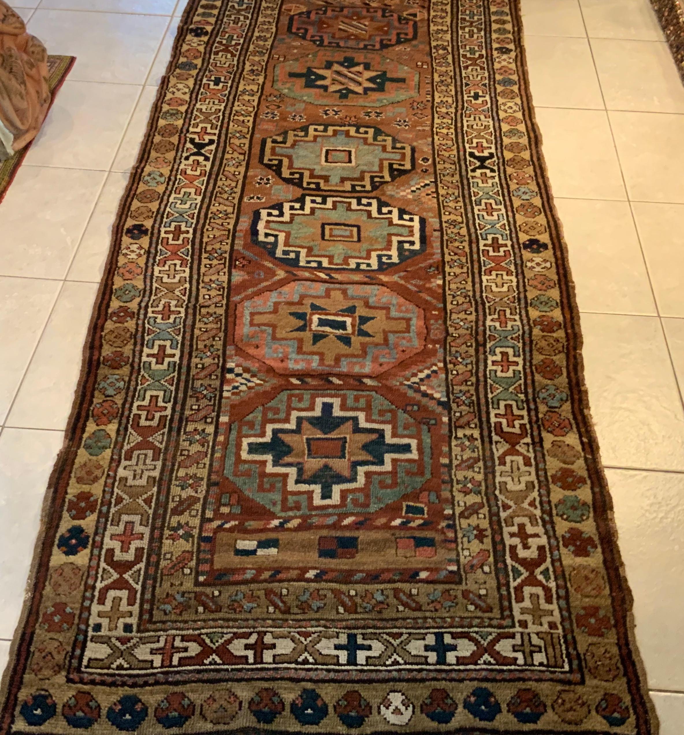 Antique Kazak Runner with Six Medallions 6