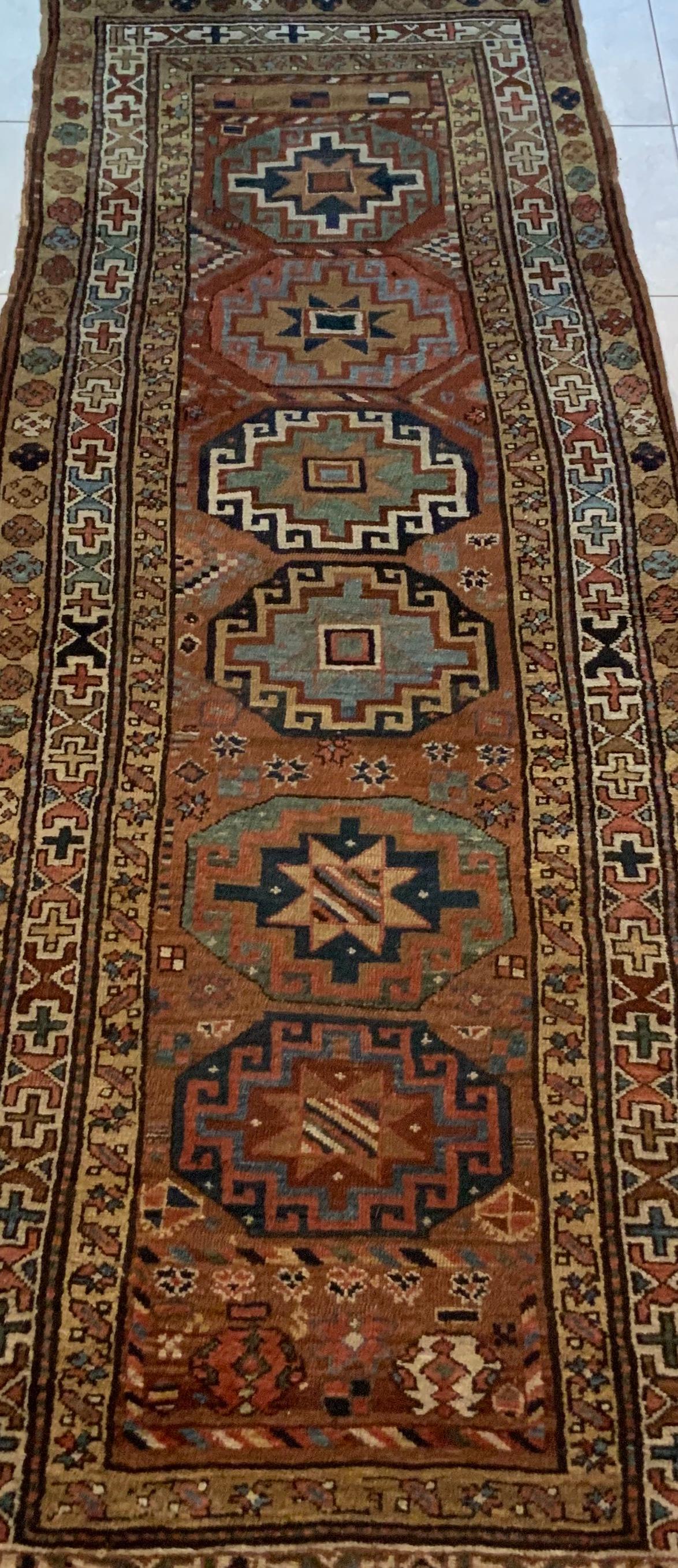 Antique Kazak Runner with Six Medallions 7