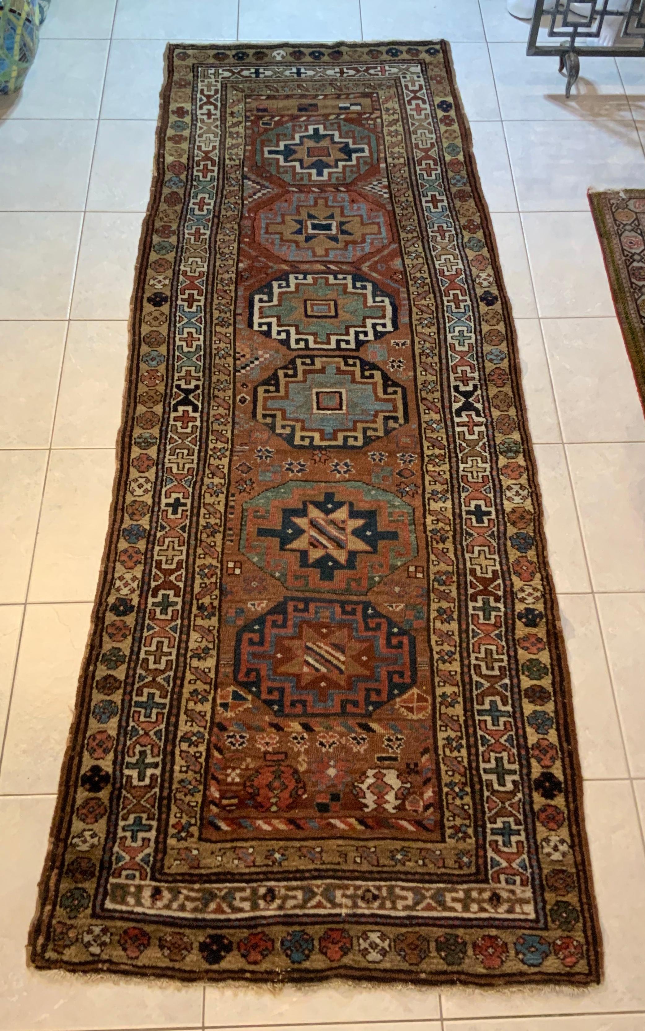 Antique Kazak Runner with Six Medallions 8