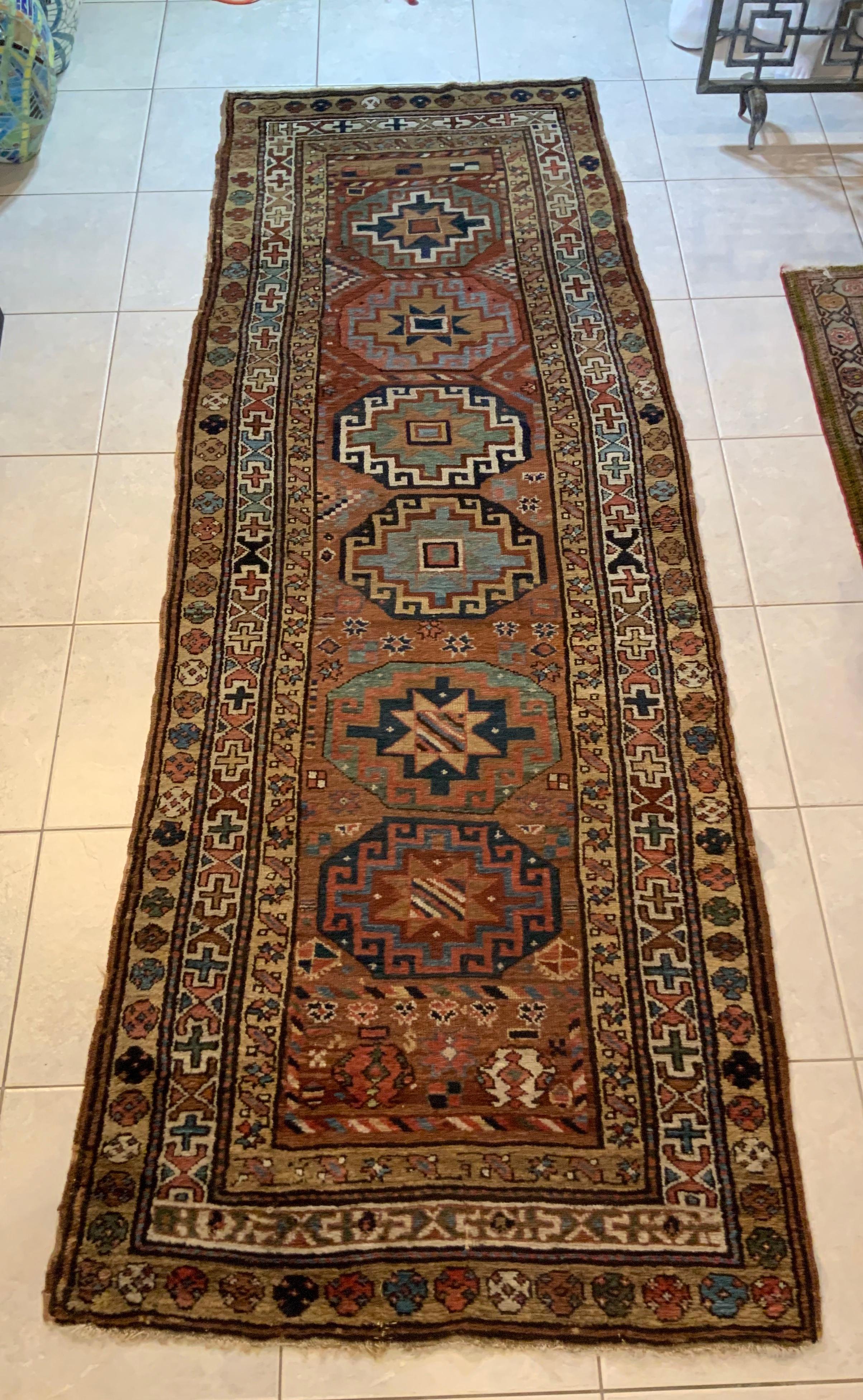 Antique Kazak Runner with Six Medallions 9