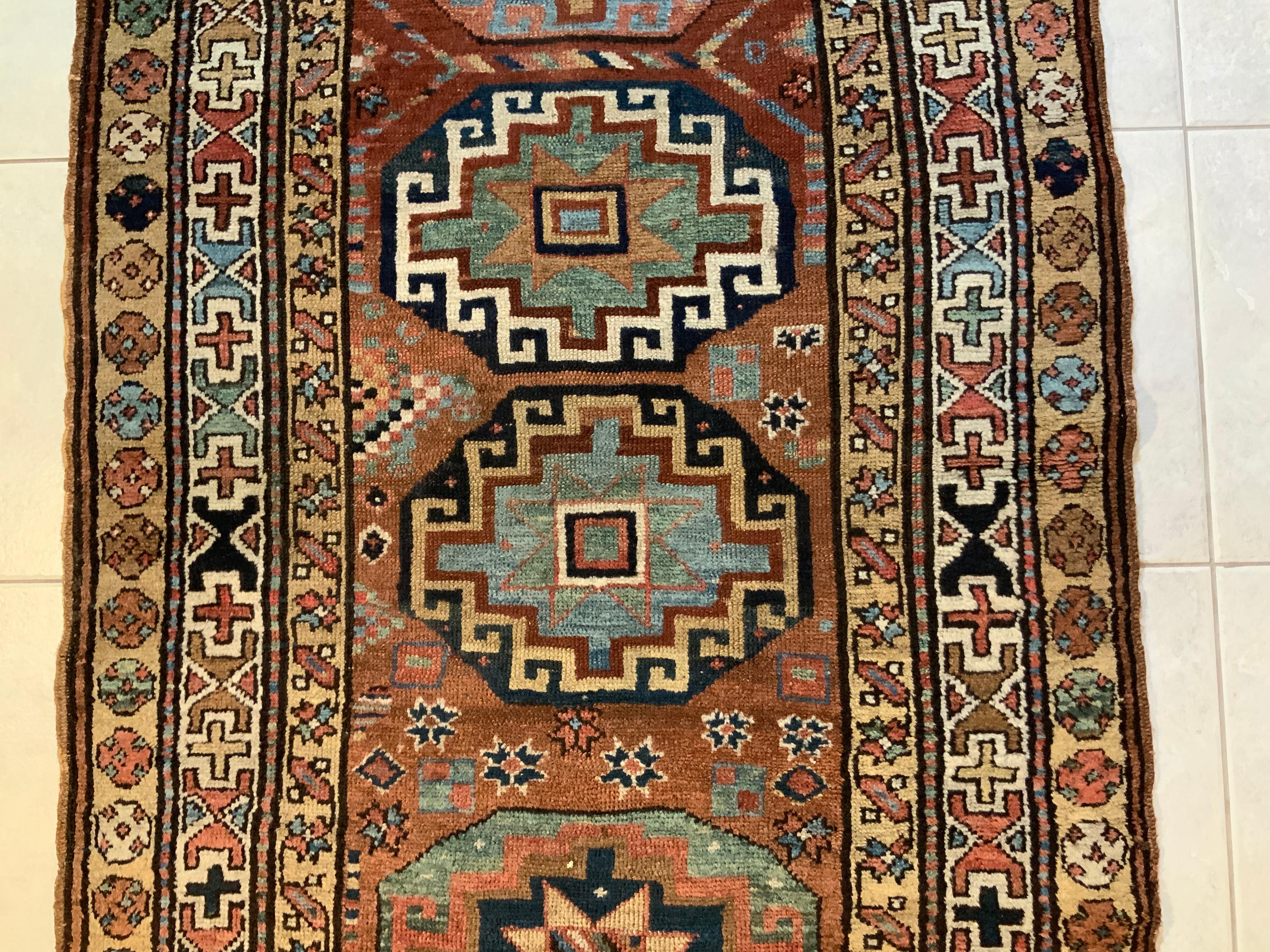 Early 20th Century Antique Kazak Runner with Six Medallions
