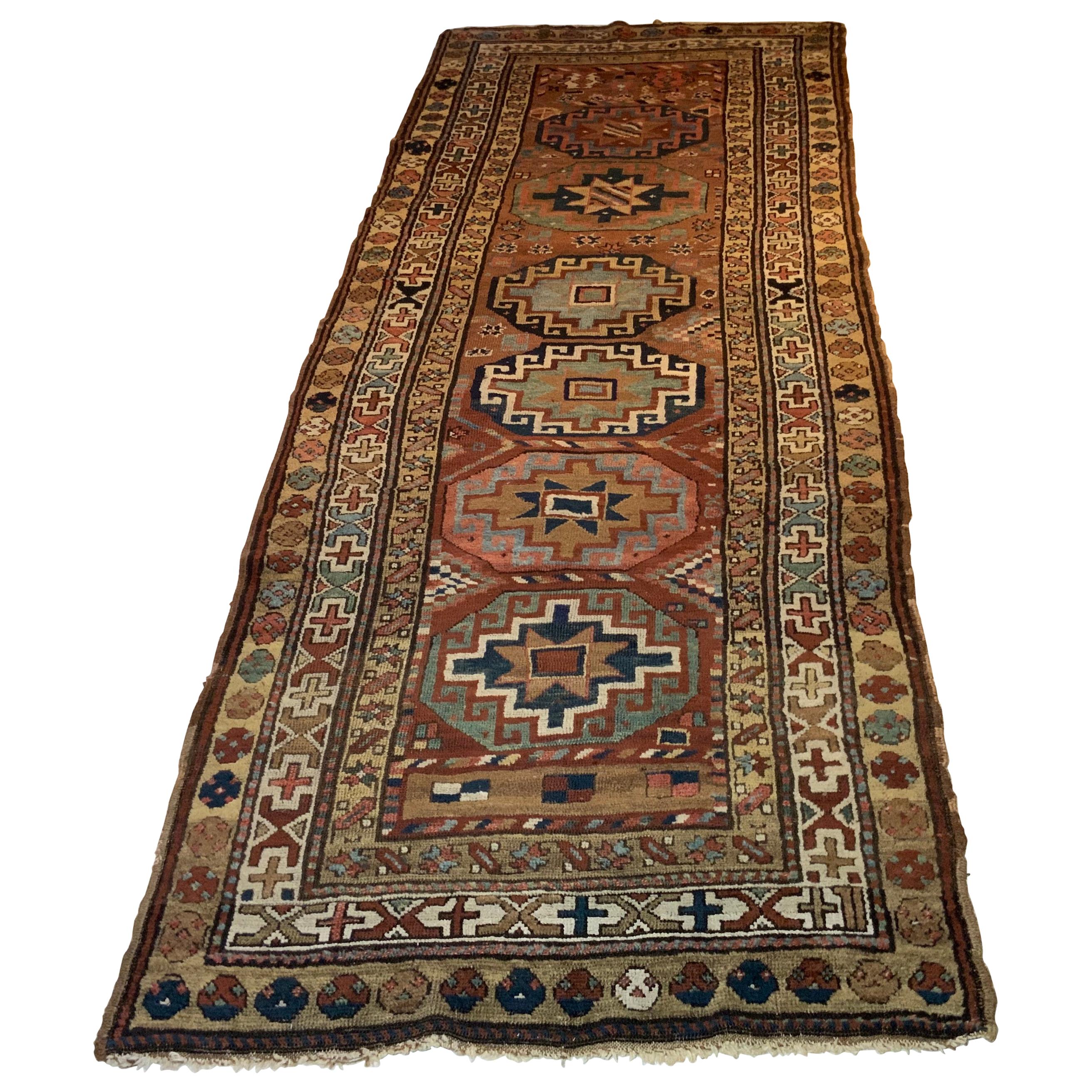 Antique Kazak Runner with Six Medallions