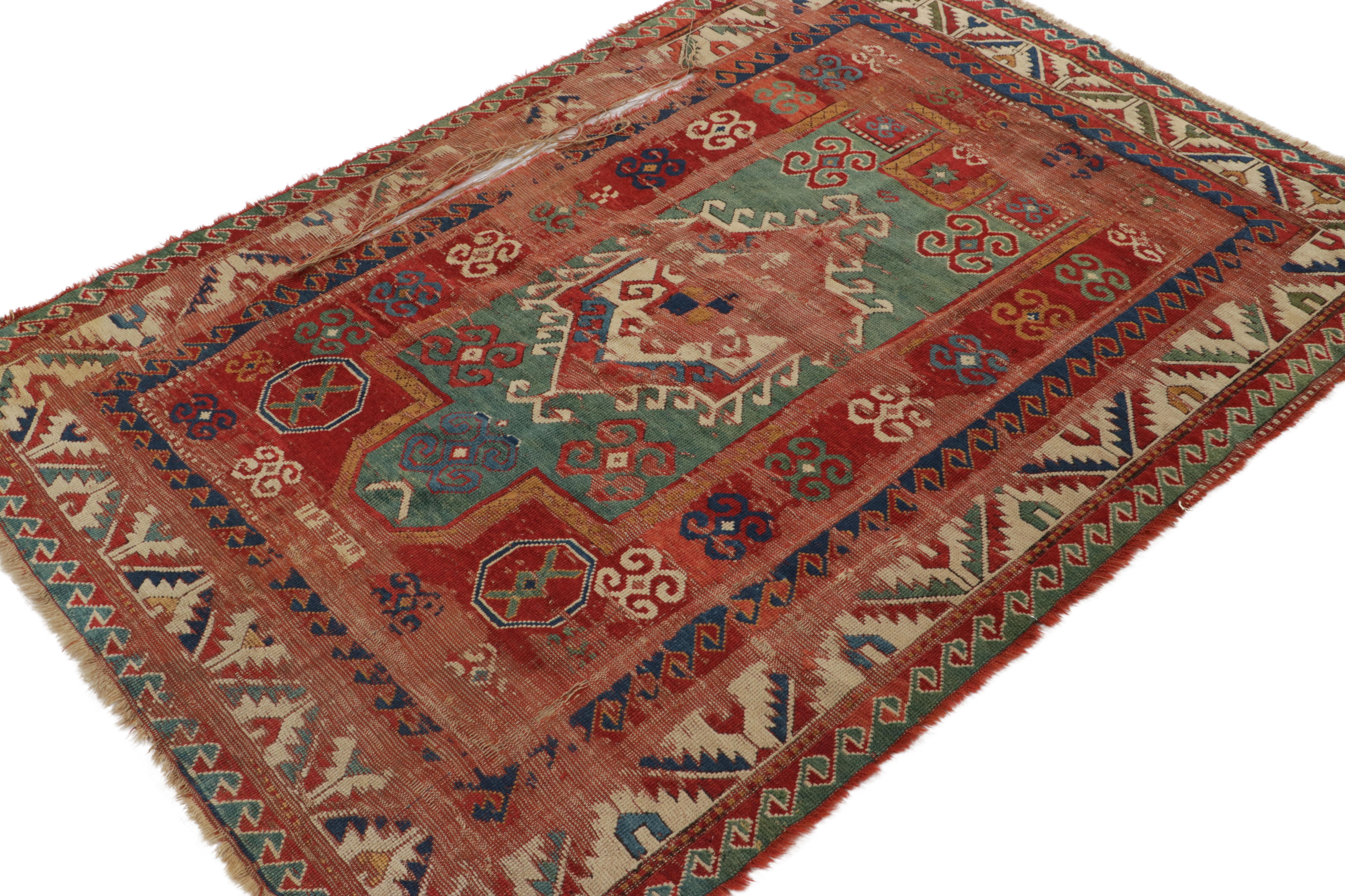 Tribal Ancien tapis tribal Kazak, médaillon géométrique rouge et bleu - Rug & Kilim en vente