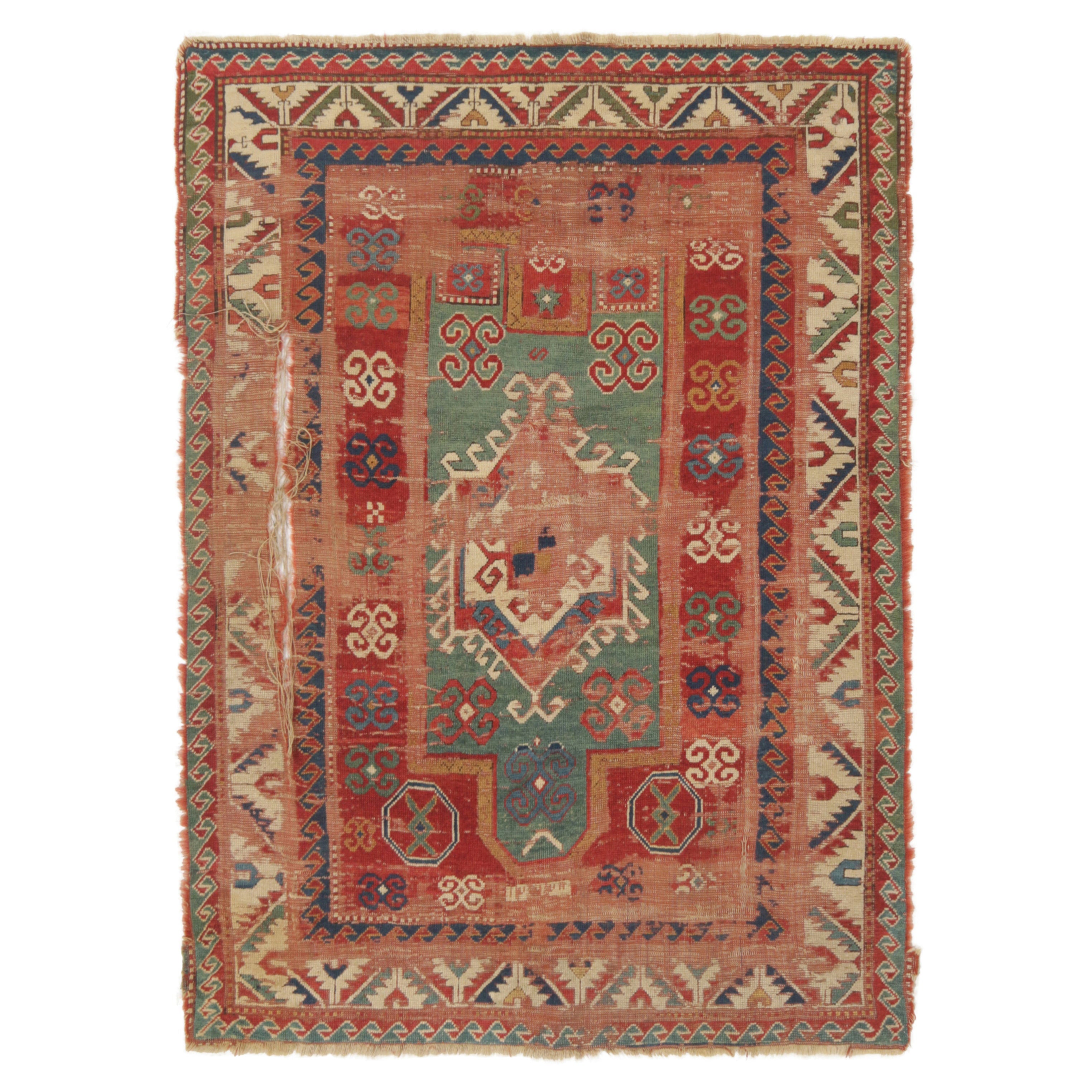 Antiker kasachischer Stammesteppich, rotes und blaues geometrisches Medaillon - Rug
Kilim