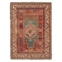 Antique Kazak Tribal Rug, Red and Blue Geometric Medallion - Rug & Kilim