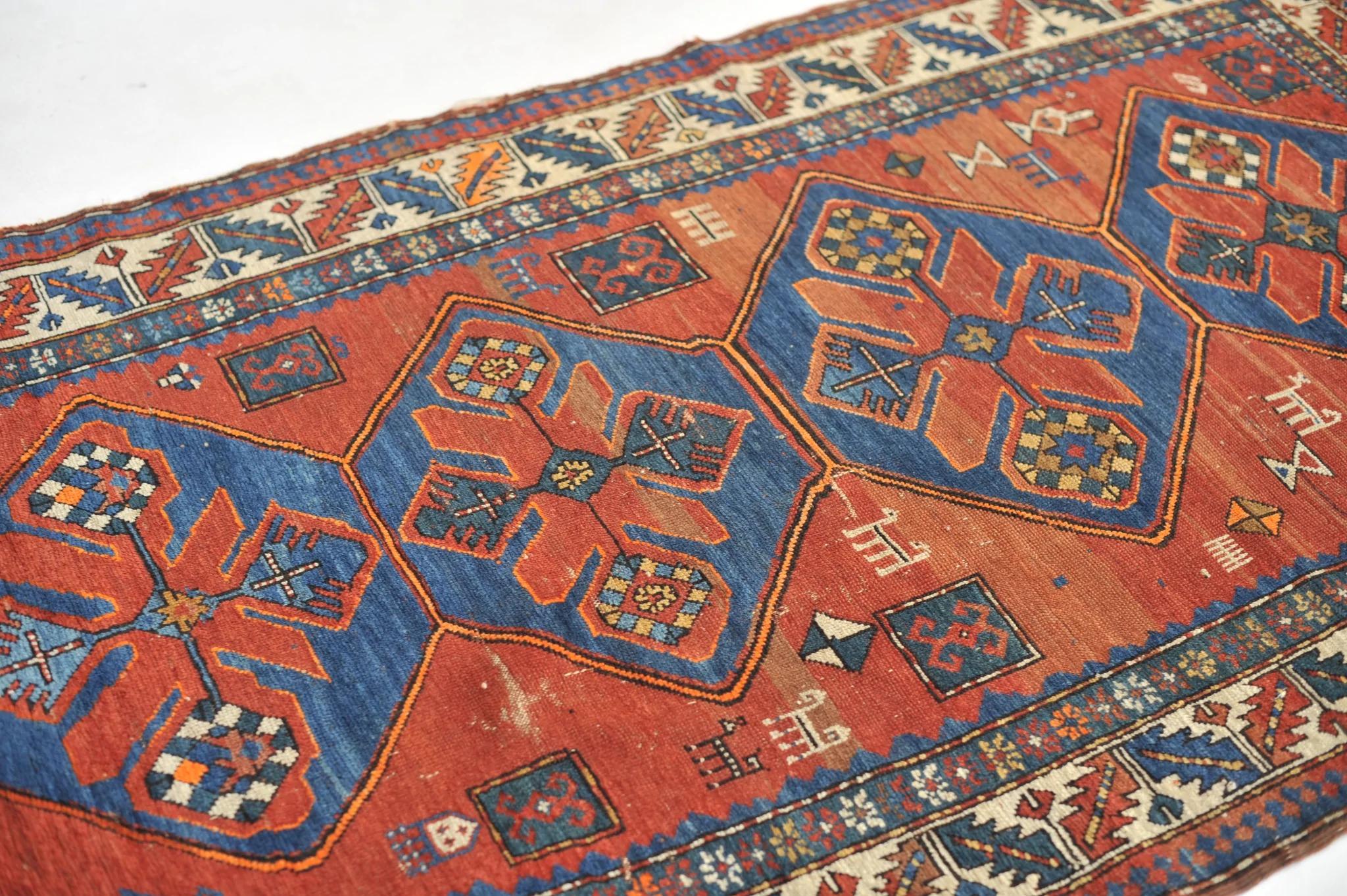 Antique Kazak Tribal Rug with Variations of Clay, Rust, Autumn In Good Condition For Sale In Milwaukee, WI