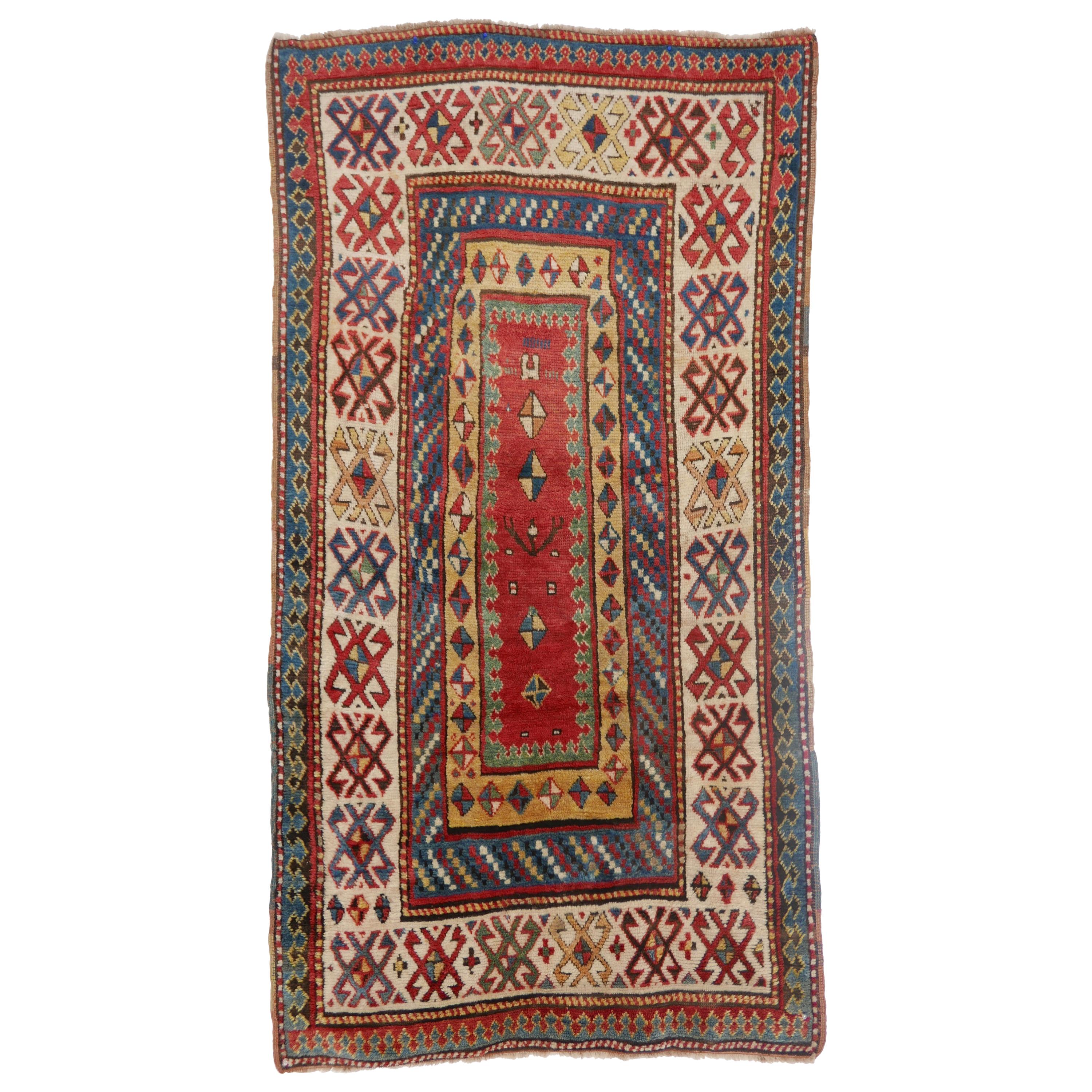 Antique Kazak Wool Rug, 19th Century Kazakhstan