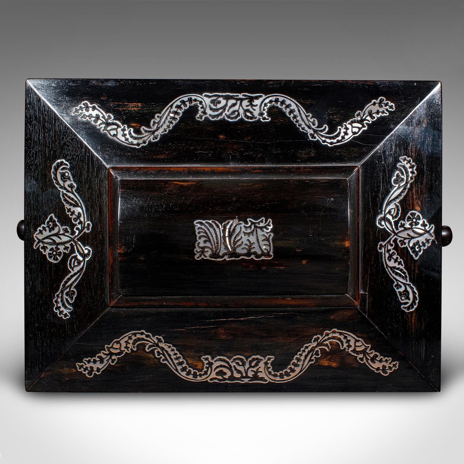 Caja de Recuerdos Antigua, Inglesa, Coromandel, Estuche de Papelería con Incrustaciones, Regencia, 1830 en venta 2