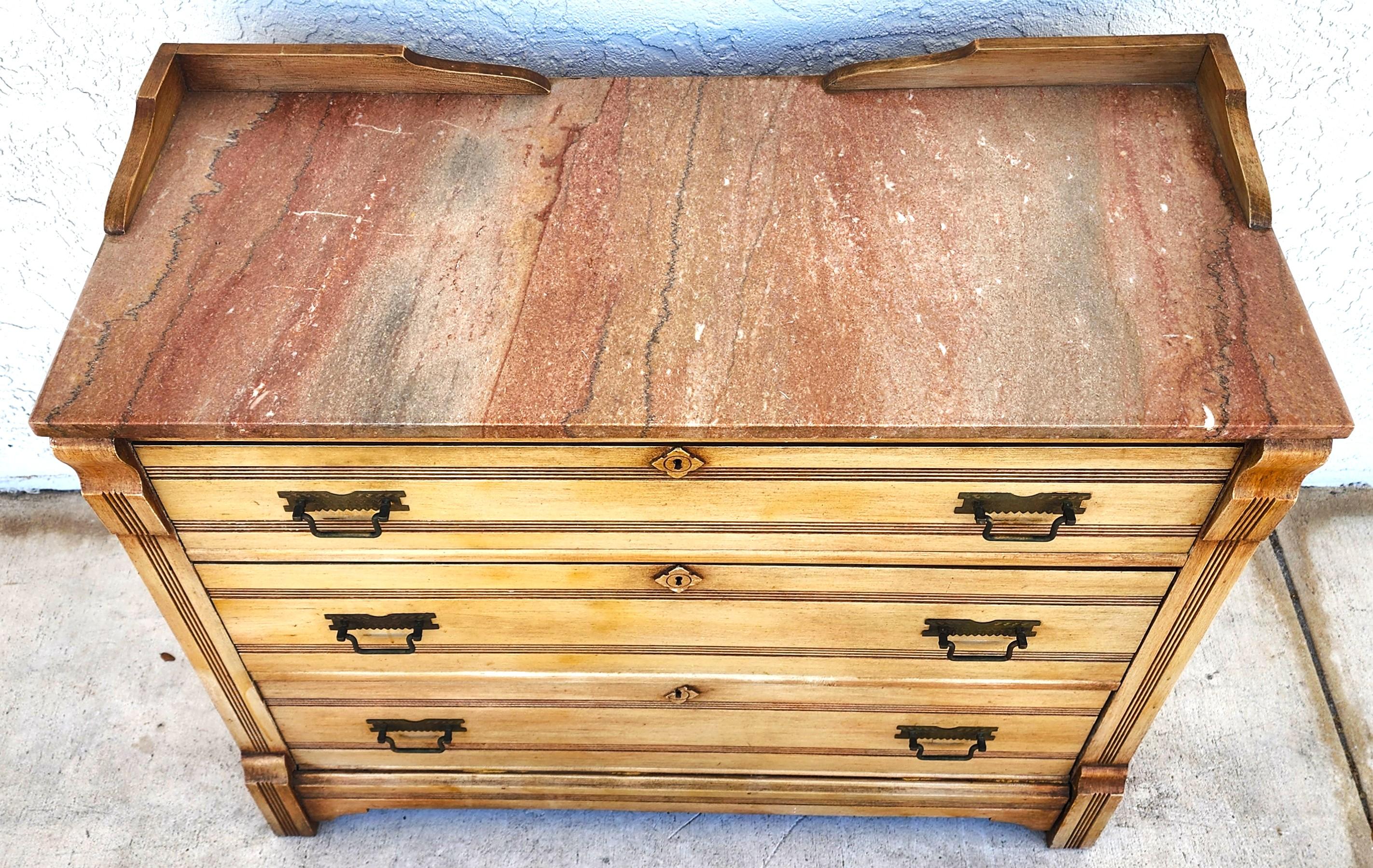 Antique Kent Coffey Marble Top Sideboard Dresser Bar In Good Condition For Sale In Lake Worth, FL