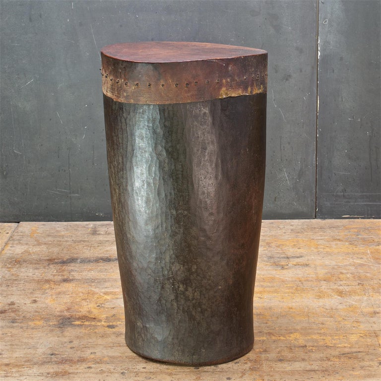 Antique Kenyan African Tribal Jembe Drum Side Table Pedestal Plant