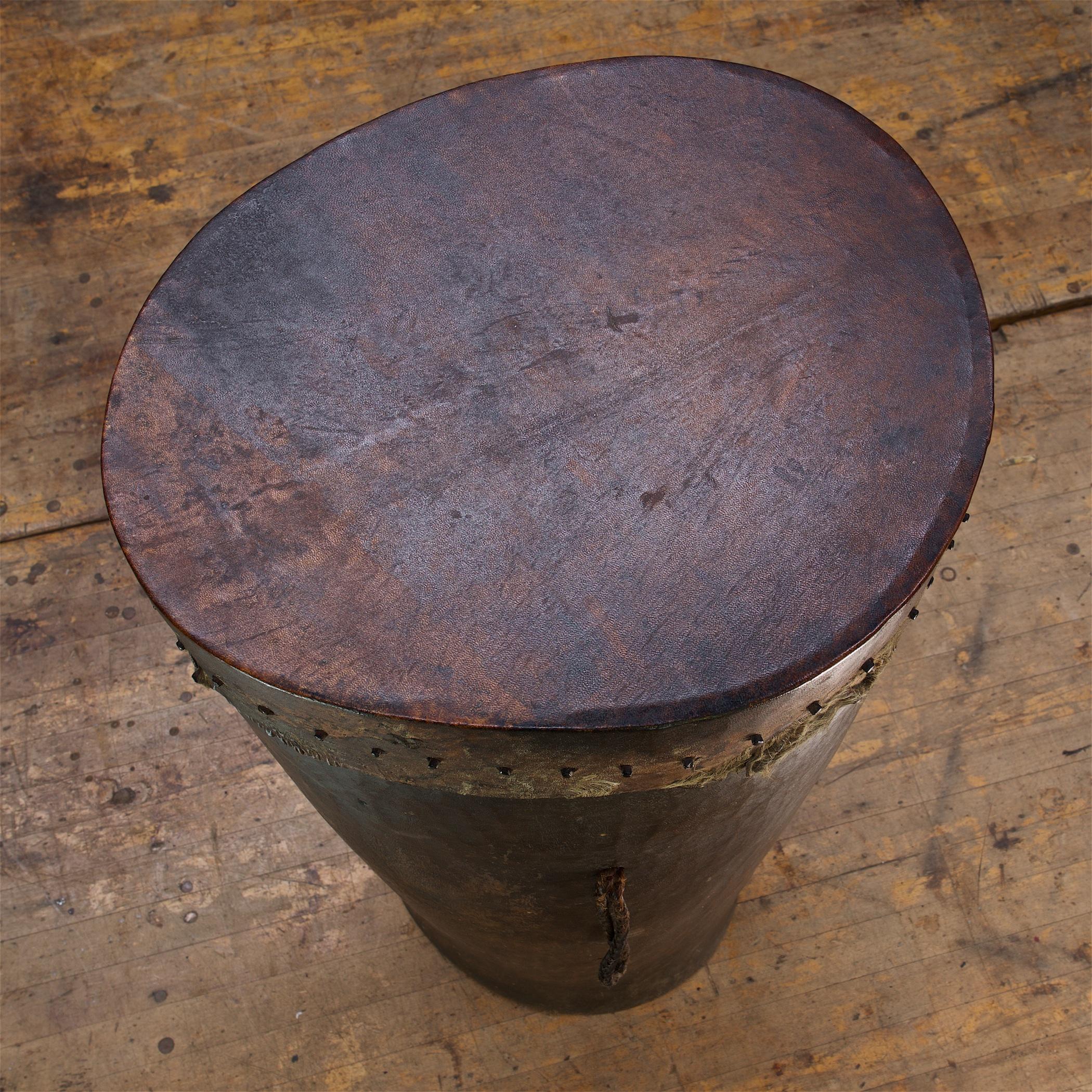 Wood Antique Kenyan African Tribal Djembe Drum Side Table Pedestal Plant Stand