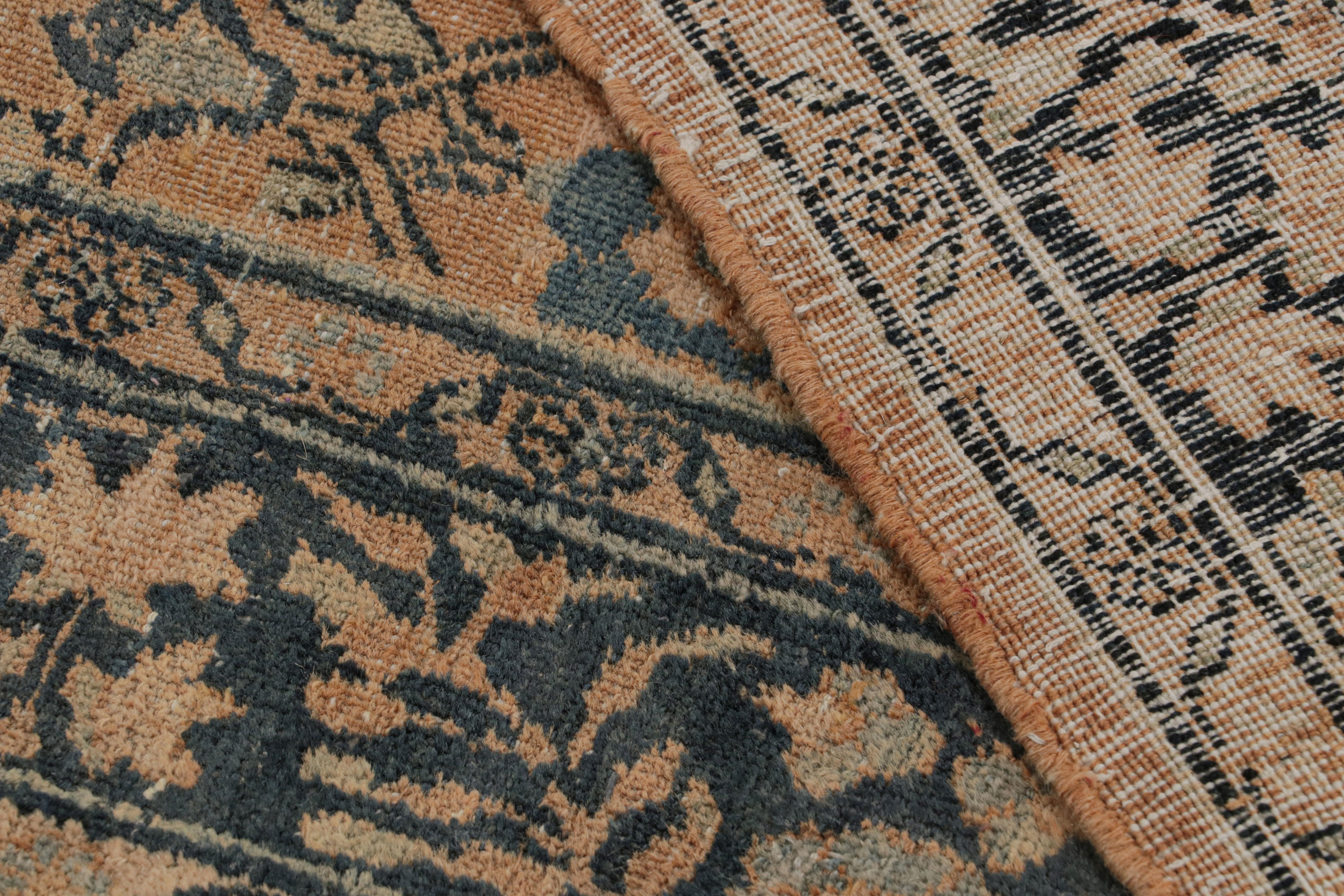 Antique Kerman Beige Brown and Blue Wool Persian Floral Rug For Sale 3