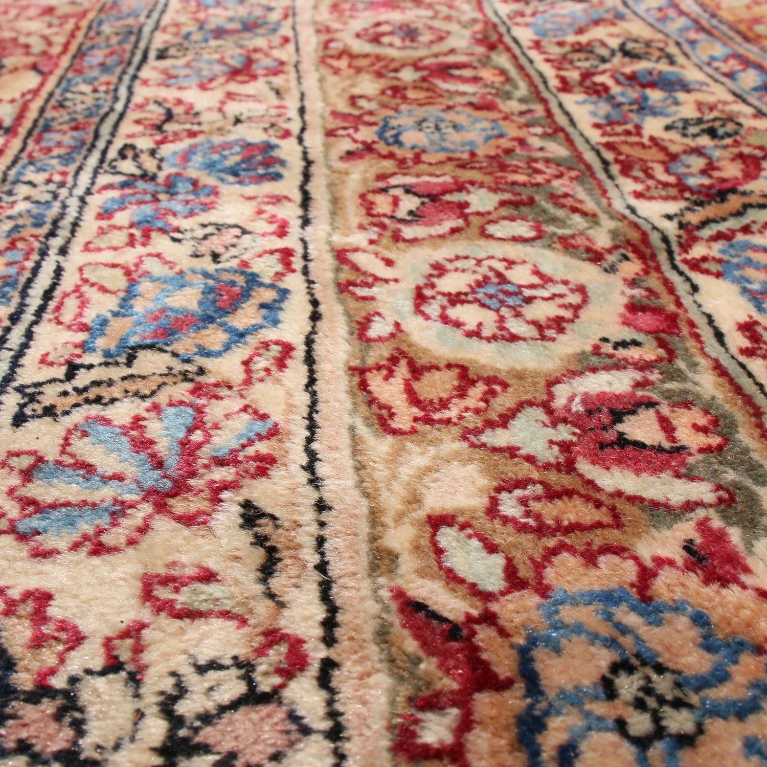 Antique Kerman Beige-Brown and Red Wool Persian Rug In Excellent Condition In Long Island City, NY