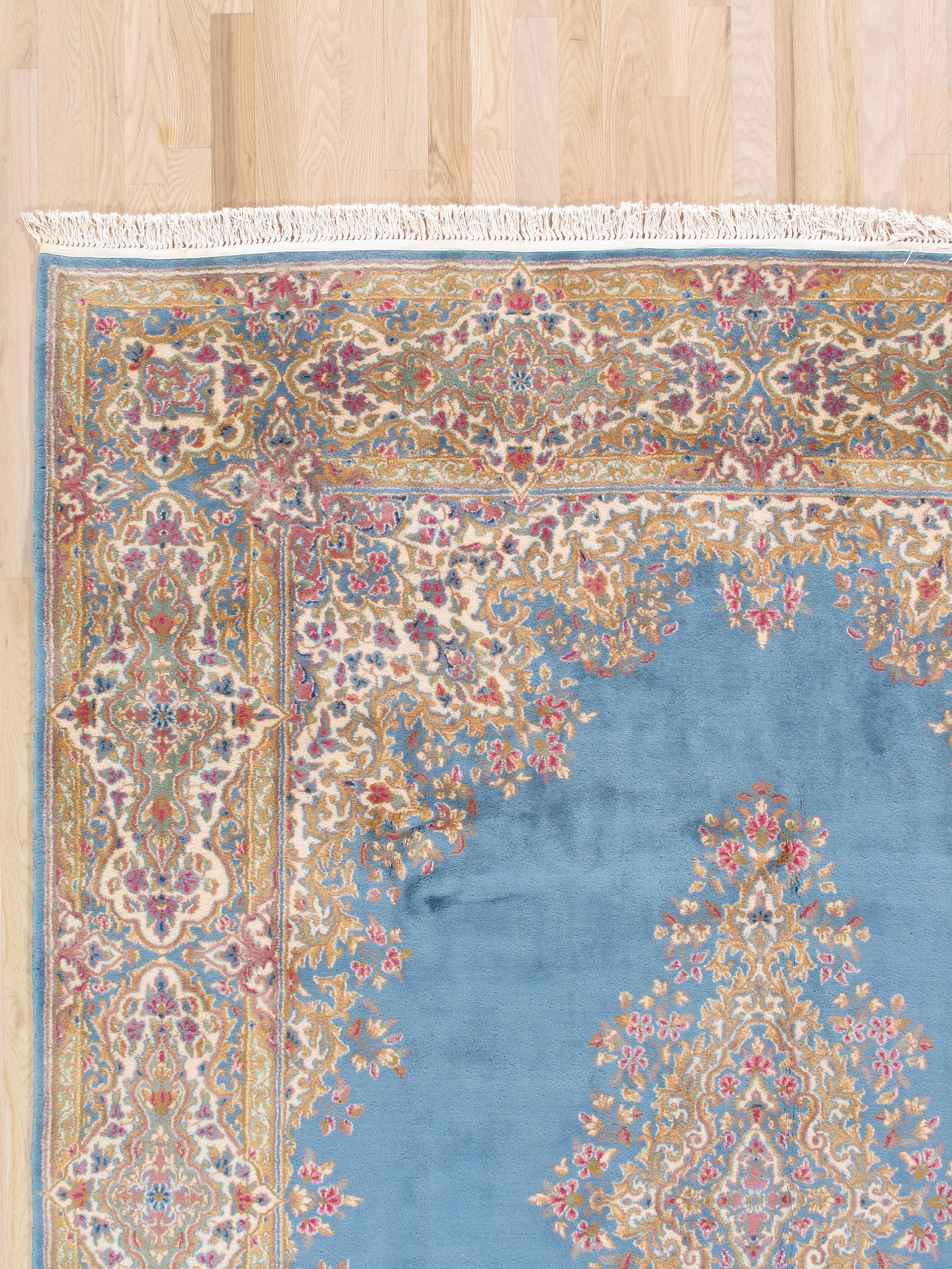 In the era of the 1920s, Persian carpets represented not only exquisite craftsmanship but also the epitome of luxury and sophistication. Among these treasures, one could find a remarkable specimen: a Persian carpet adorned with a sky blue field, an