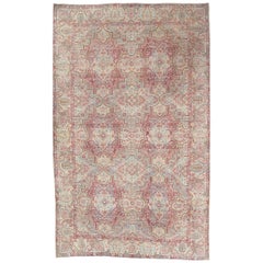Antique Kerman Carpet, Handmade Persian Rug Wool Carpet Lt Blue, Beige and Coral