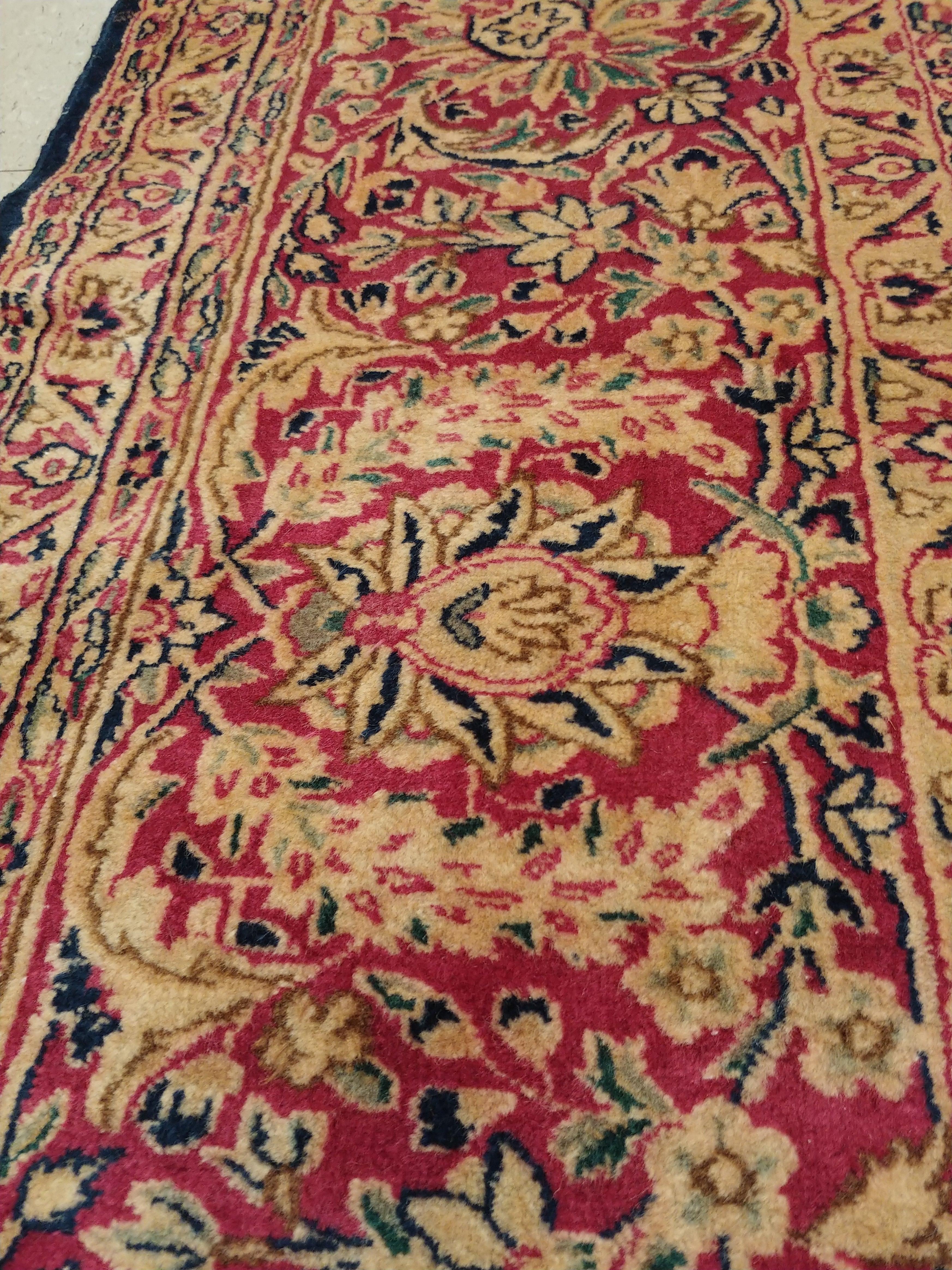 Antique Kerman Carpet, Persian Handmade Oriental Rug, Red and Blue, Allover For Sale 5