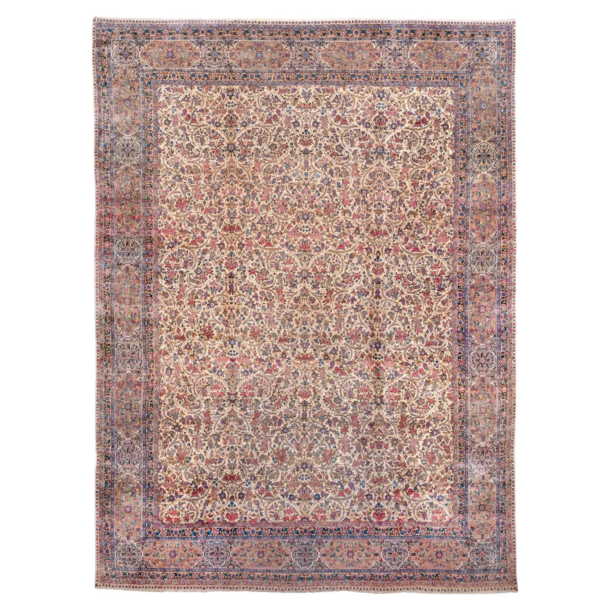 Antique Kerman Covered In Grapes and Flowers