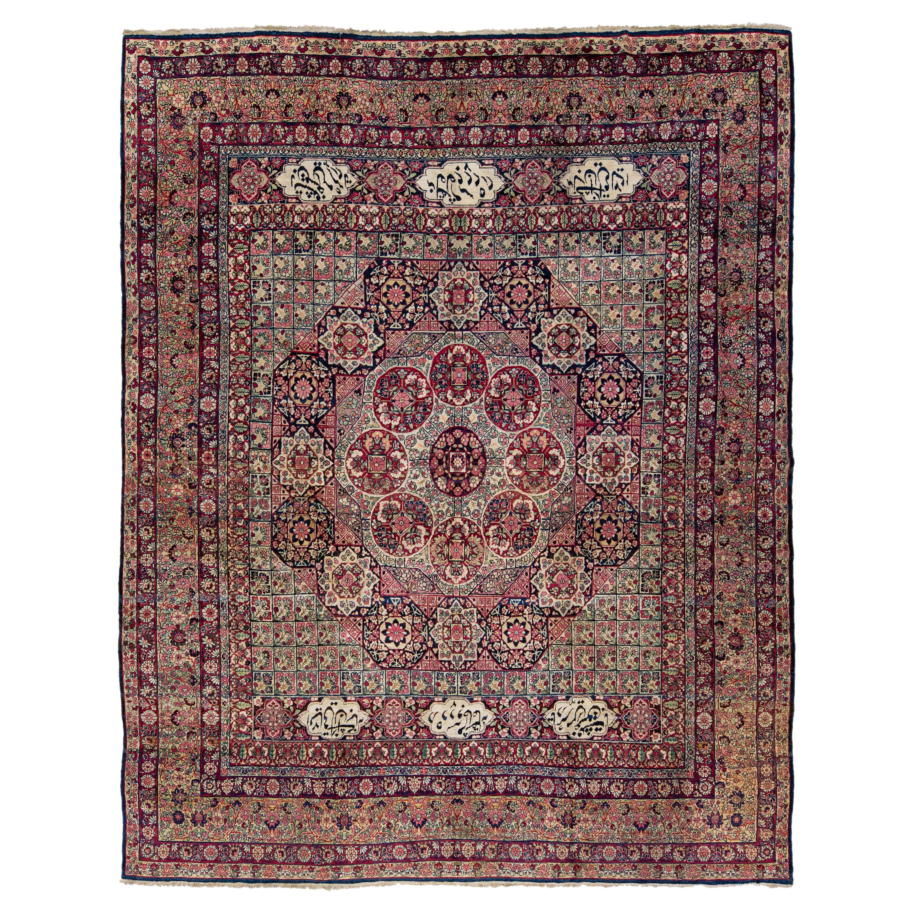 Antiker handgefertigter Allover-Wollteppich mit Blumenmuster, Kerman