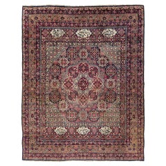 Antiker handgefertigter Allover-Wollteppich mit Blumenmuster, Kerman