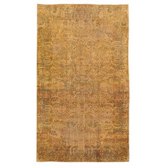 Tappeto antico in lana oversize Kerman fatto a mano con motivi floreali in tan
