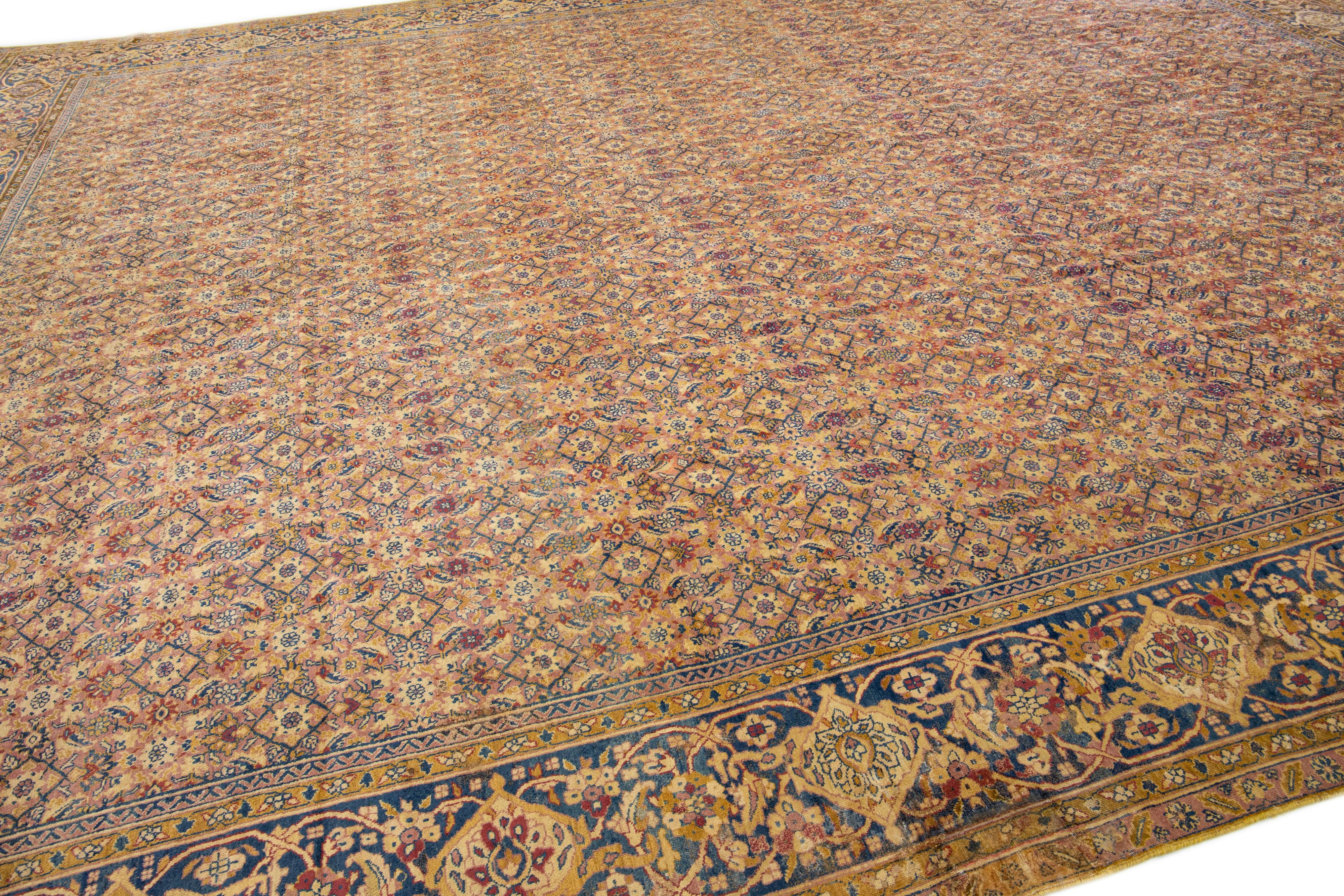 Kirman Antique Kerman Handmade Multicolor Allover Persian Wool Rug For Sale