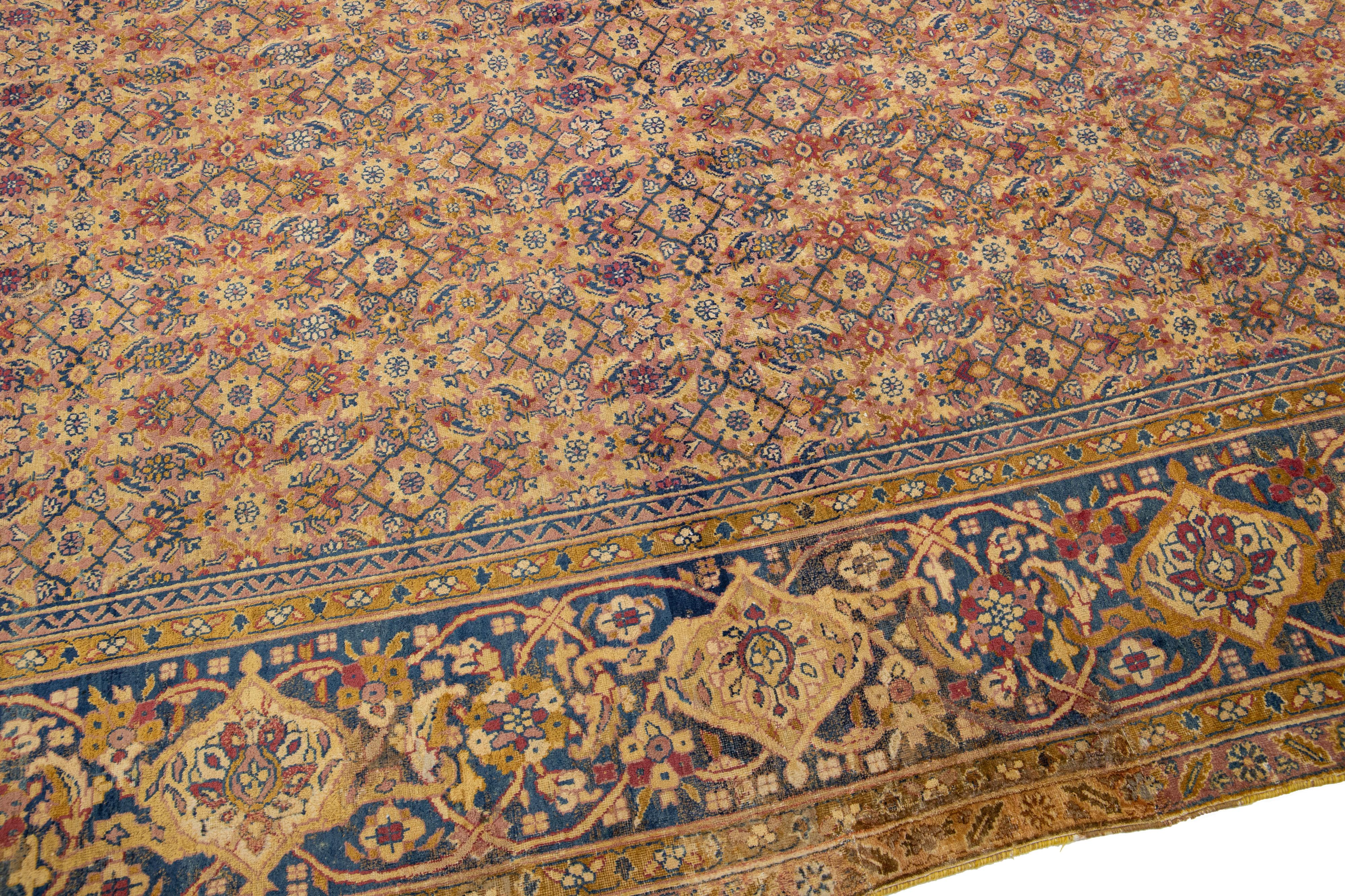 20th Century Antique Kerman Handmade Multicolor Allover Persian Wool Rug For Sale